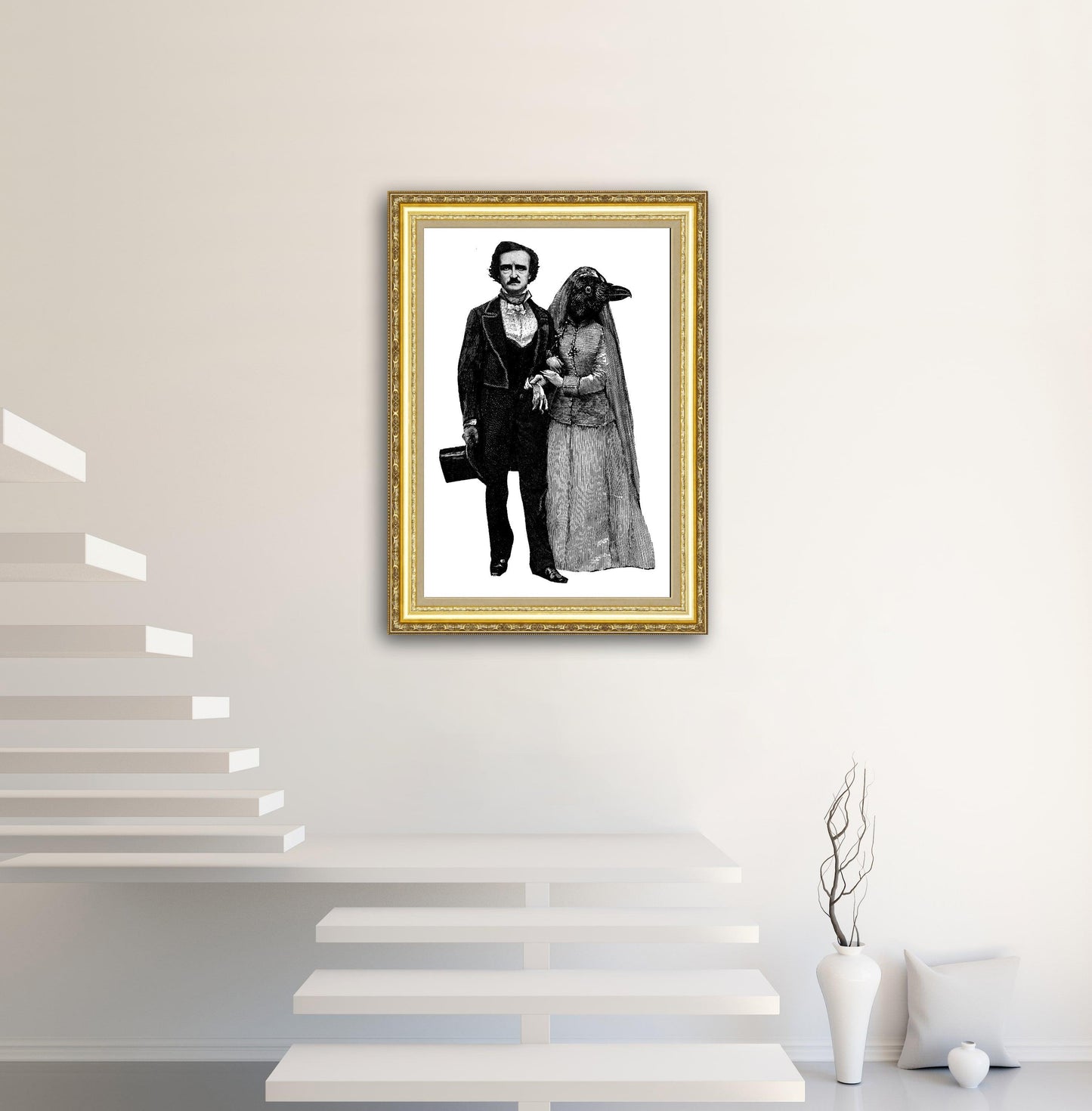 Edgar Allan Poe And Lady Raven - Victorian Gothic Decor - ArtCursor