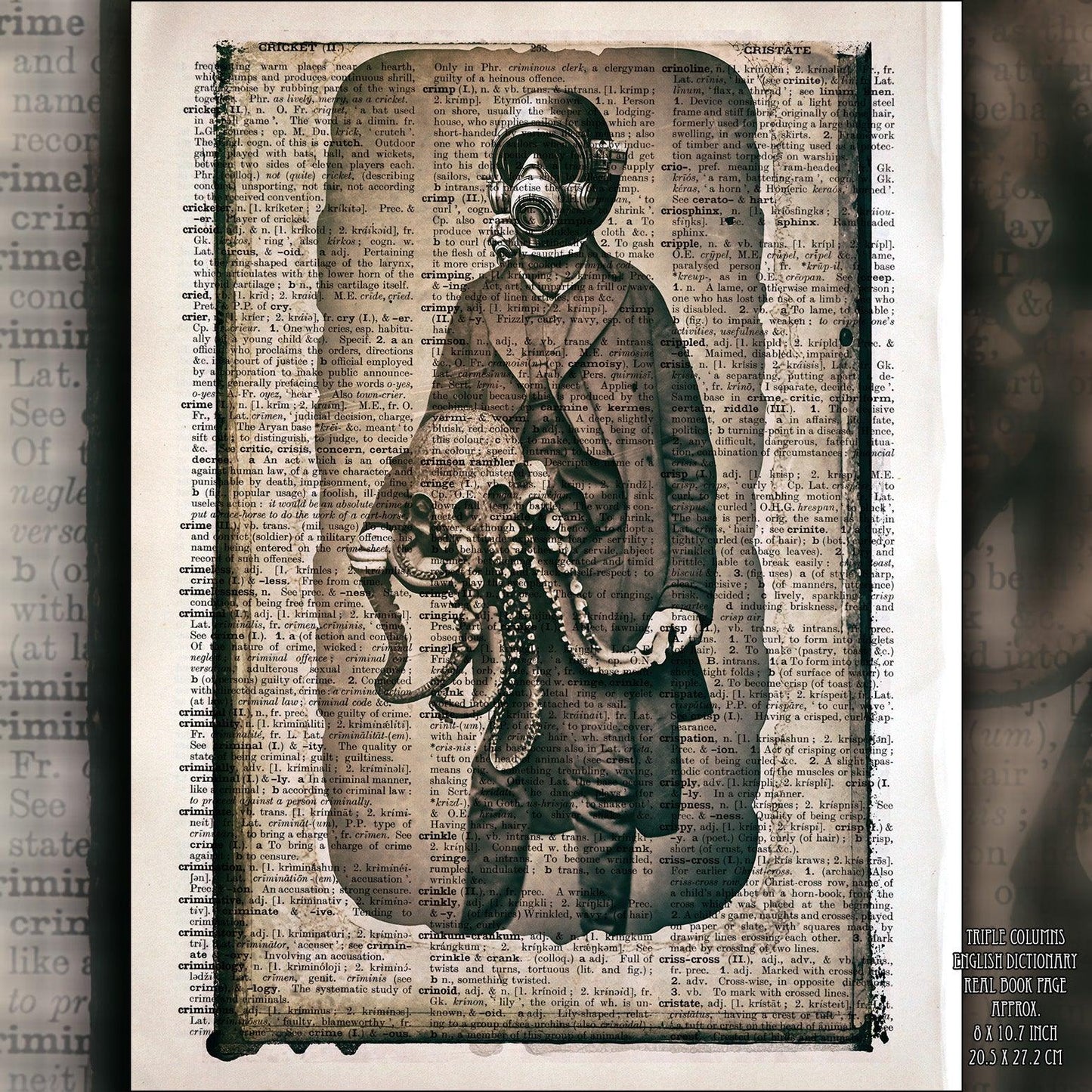 The Cephalopod Conqueror - Victorian Gothic Art on Vintage Dictionary Page - ArtCursor
