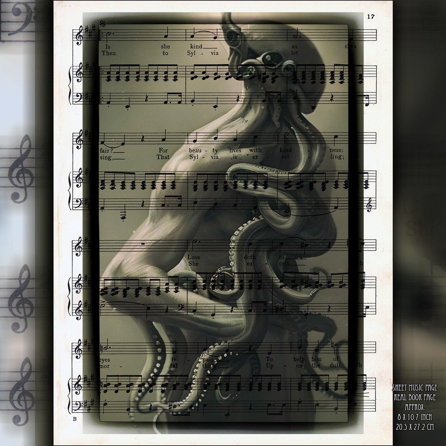 The Kraken Knights - Victorian Gothic Art on Vintage Dictionary Page - ArtCursor