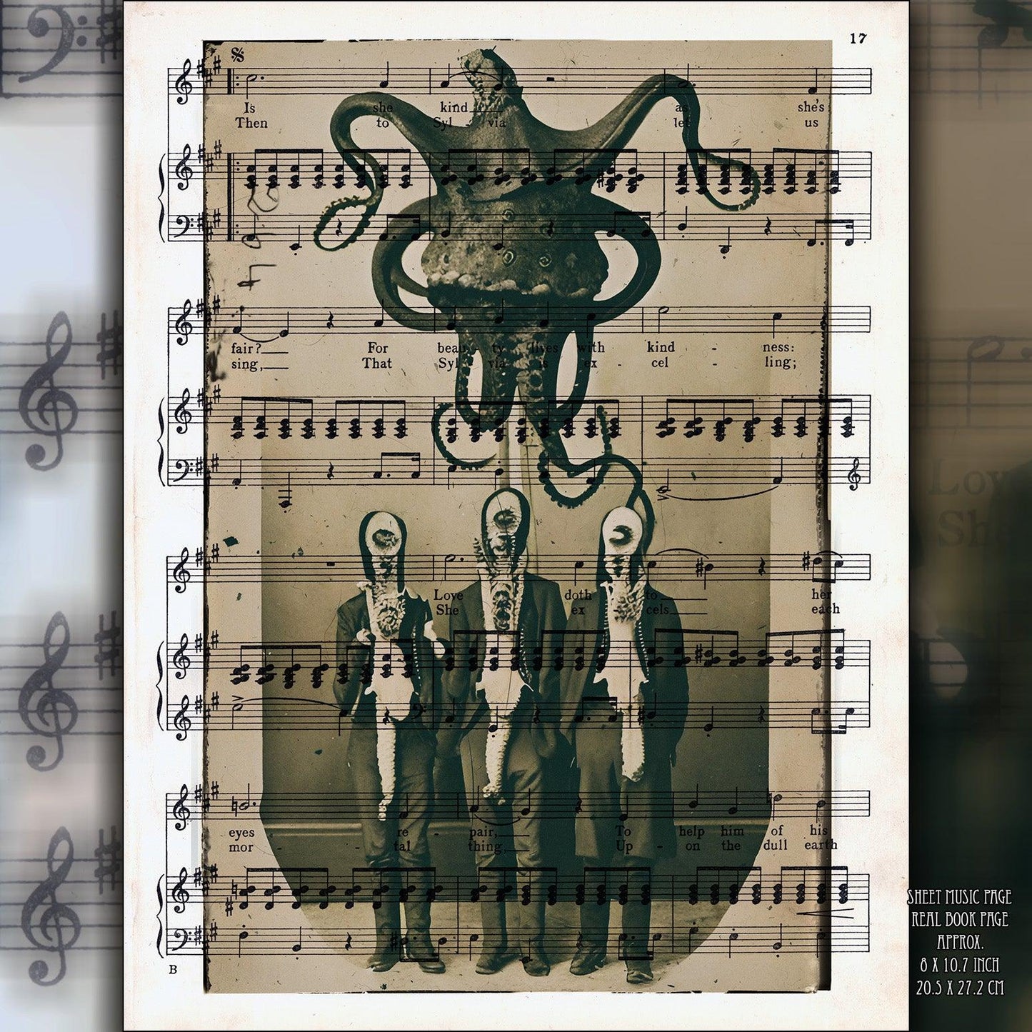 The Octo-Squad - Victorian Gothic Art on Vintage Dictionary Page - ArtCursor