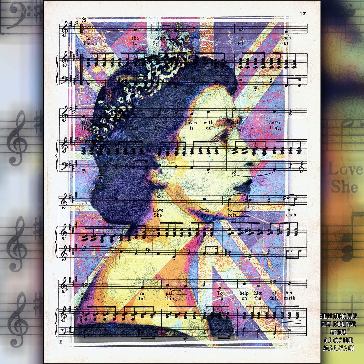 Queen Elizabeth II Union Jack 2 Art Poster on Vintage Dictionary Page - ArtCursor