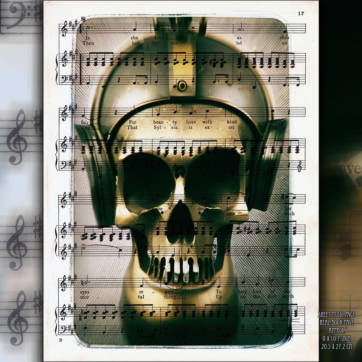 Rustic Metal Skull - Victorian Gothic Art on Vintage Dictionary Page - ArtCursor