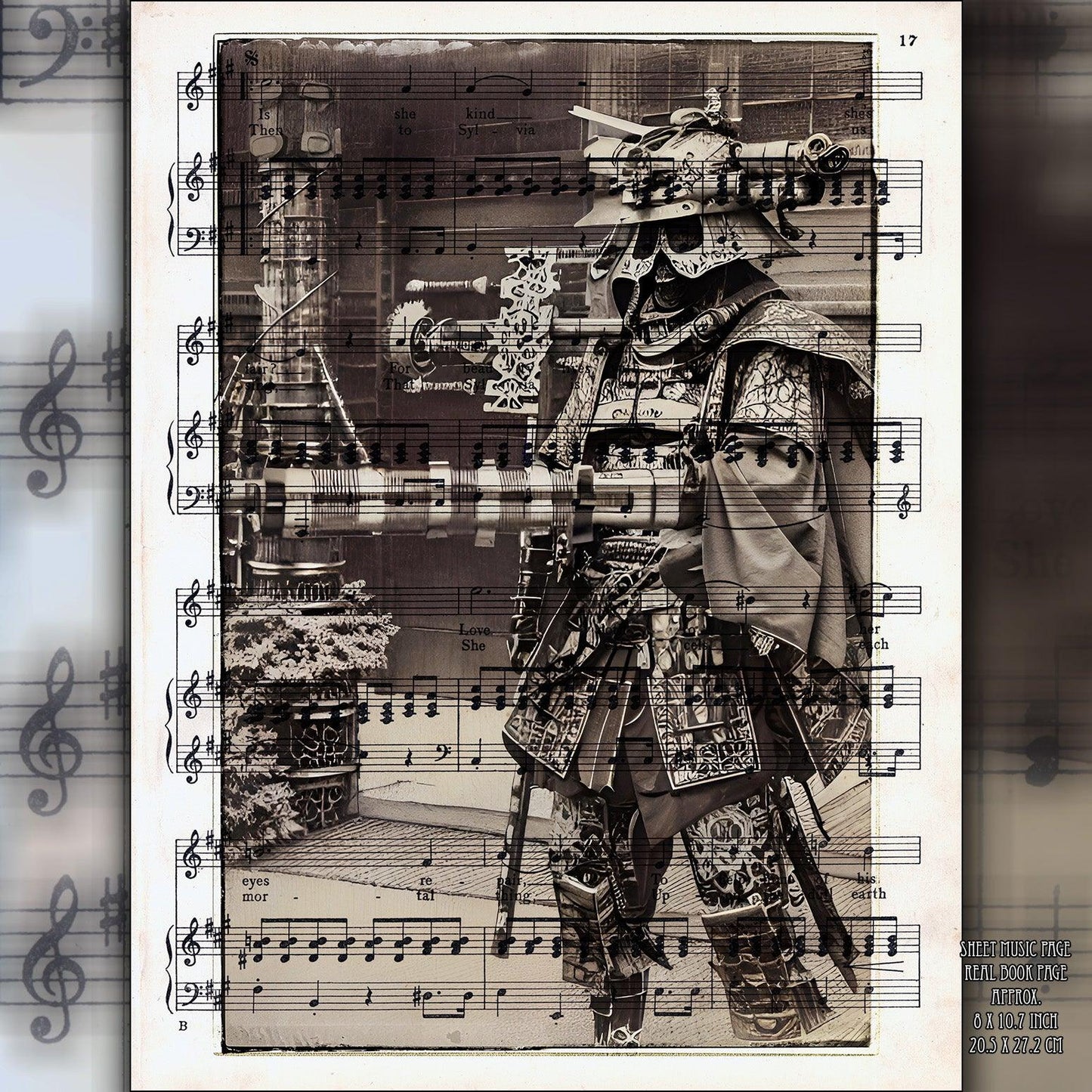 Steam-powered Samurai: A Vintage Fantasy - Victorian Gothic Art on Vintage Dictionary Page - ArtCursor