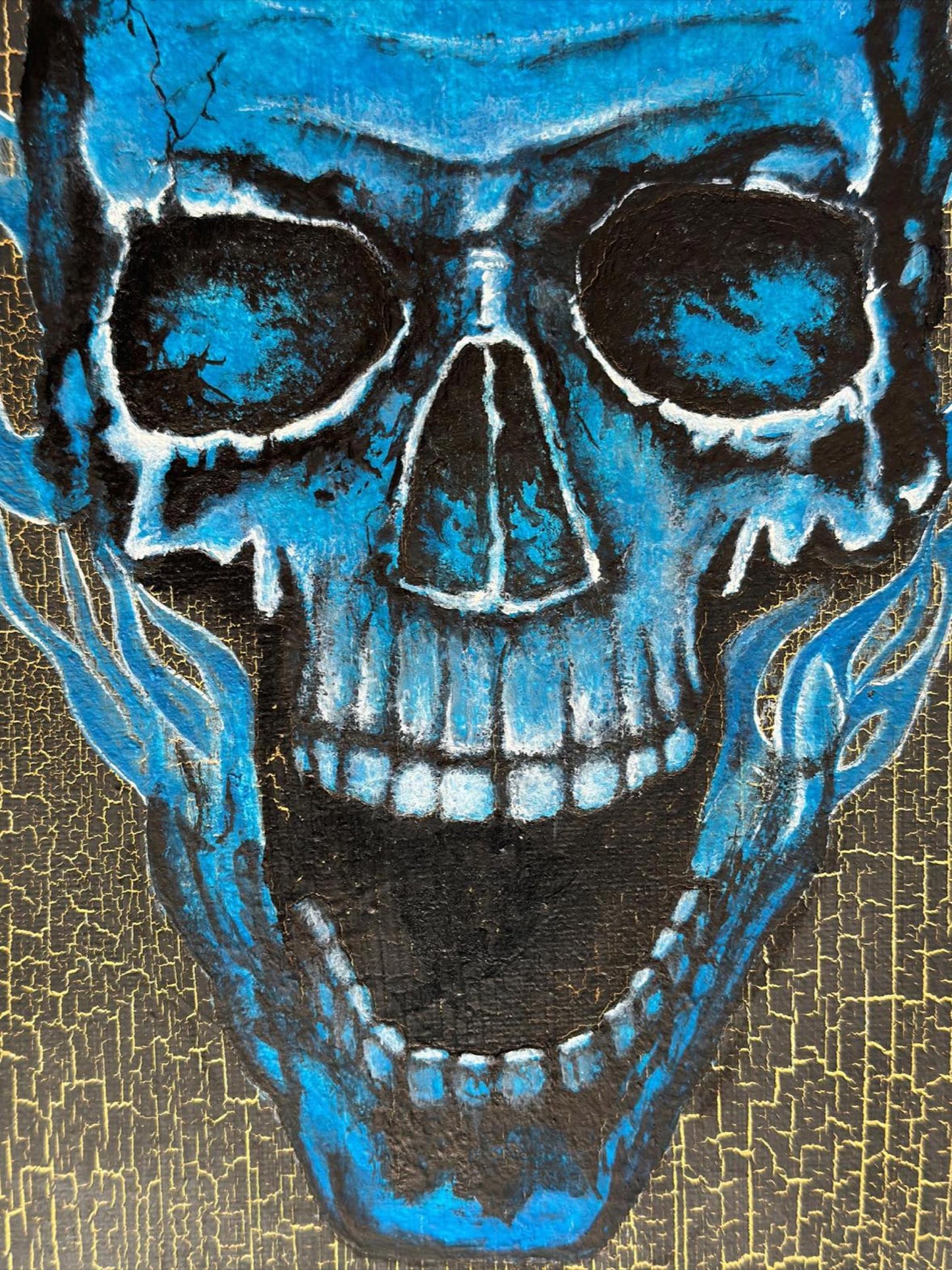 Blue Skull - Original Mixed-Media Painting Art on Canvas