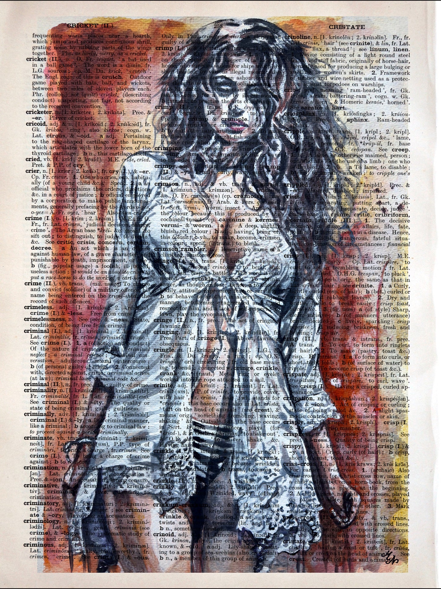 "Girl in a White Shirt" on an authentic vintage dictionary page, capturing the essence of 1980s retro style with a blend of sensuality and eroticism.