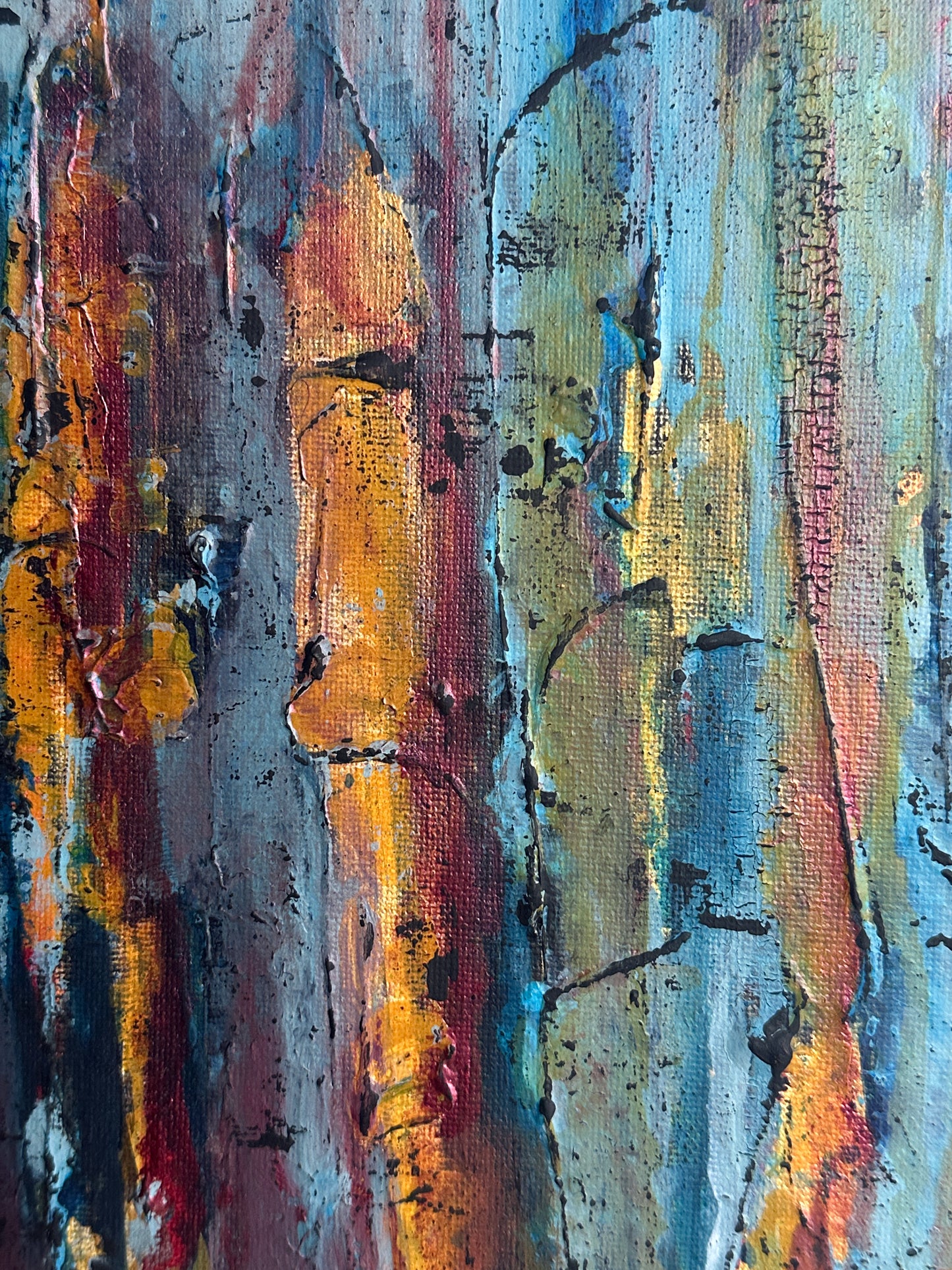 Abstract composition in blue tones on canvas