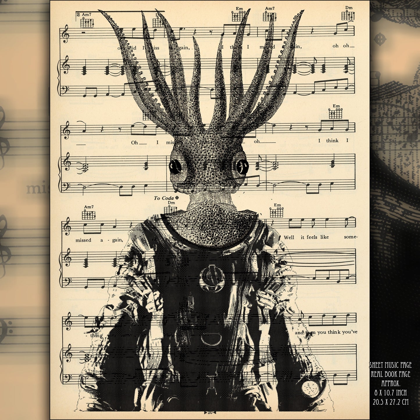 Ancient Astronaut - Poster Gift Funny Gothic Sci-Fi Art Print on Vintage Antiques Page