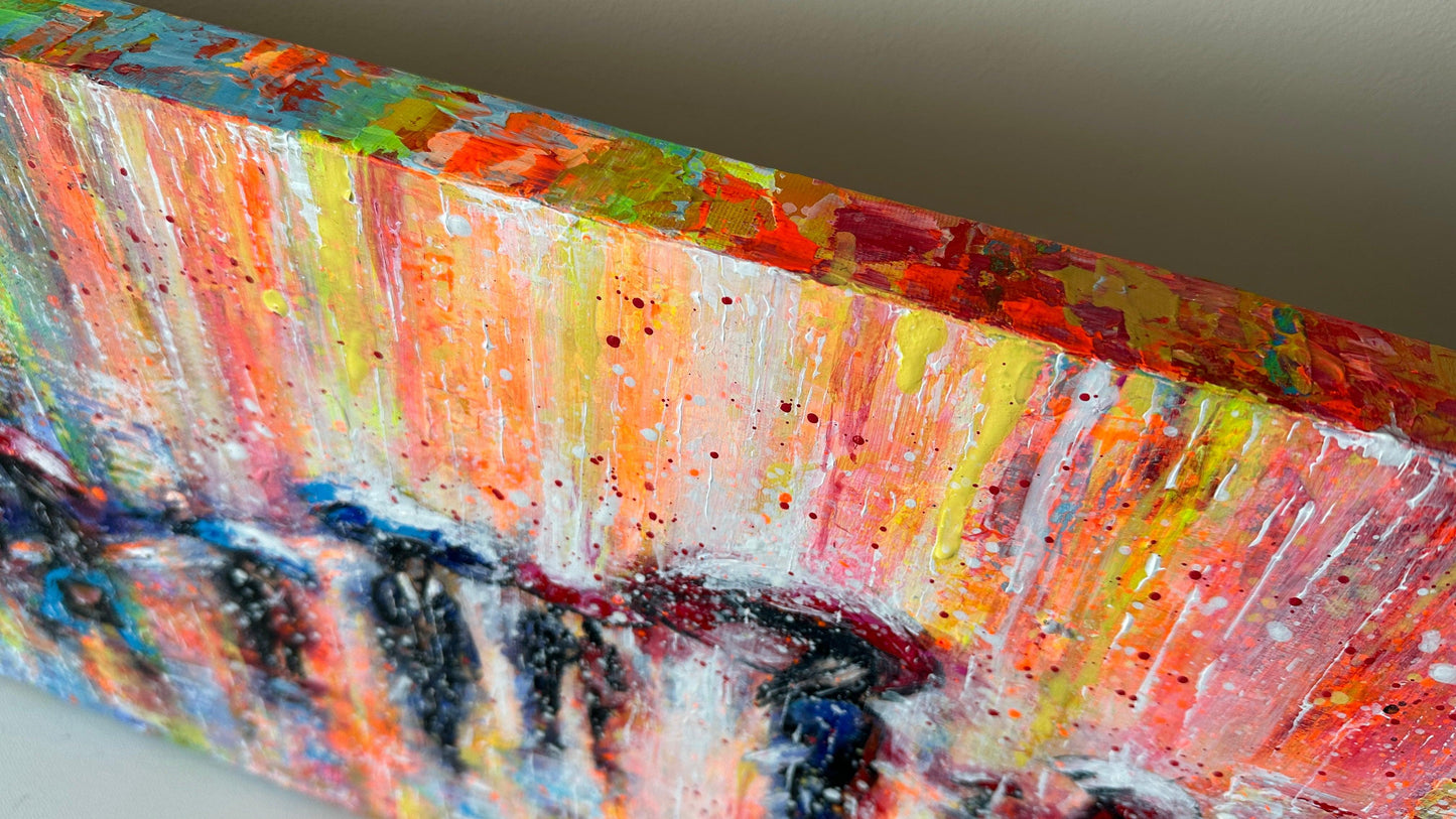Neon Dreams in the Rain - Original Painting Art on Deep Canvas - ArtCursor