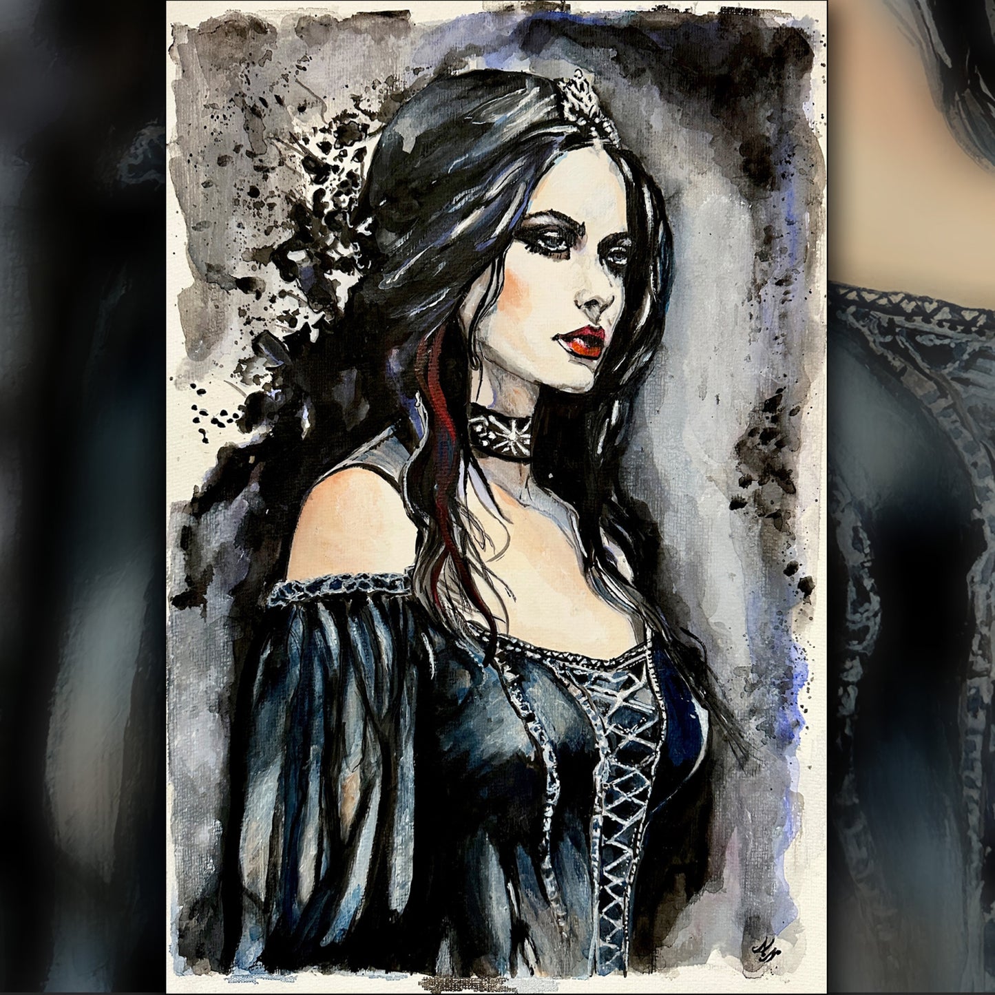 Elegant young woman in "Gothic Lady" art piece, embodying gothic sophistication.