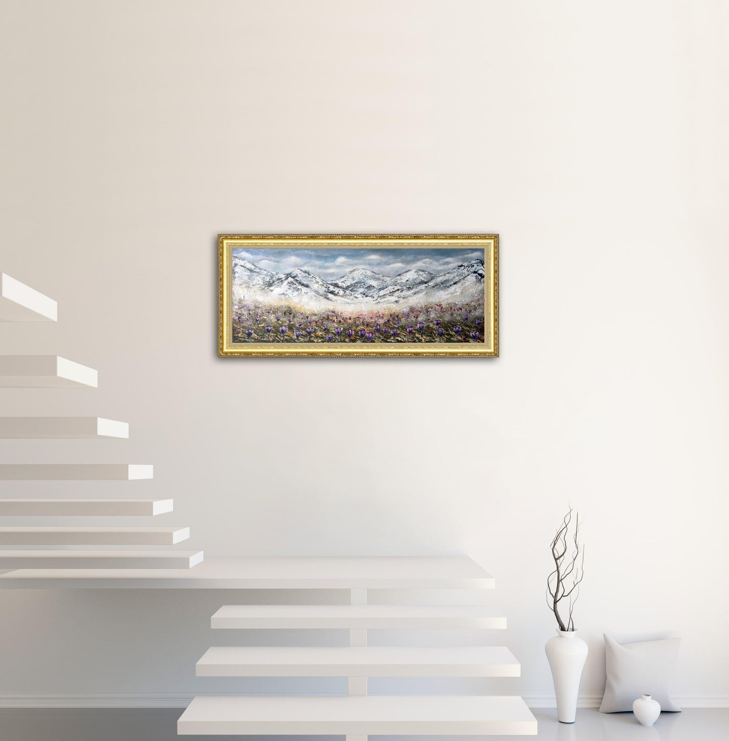 Springtime Crocus Dance - Original Landscape Painting Art on Deep Canvas - ArtCursor