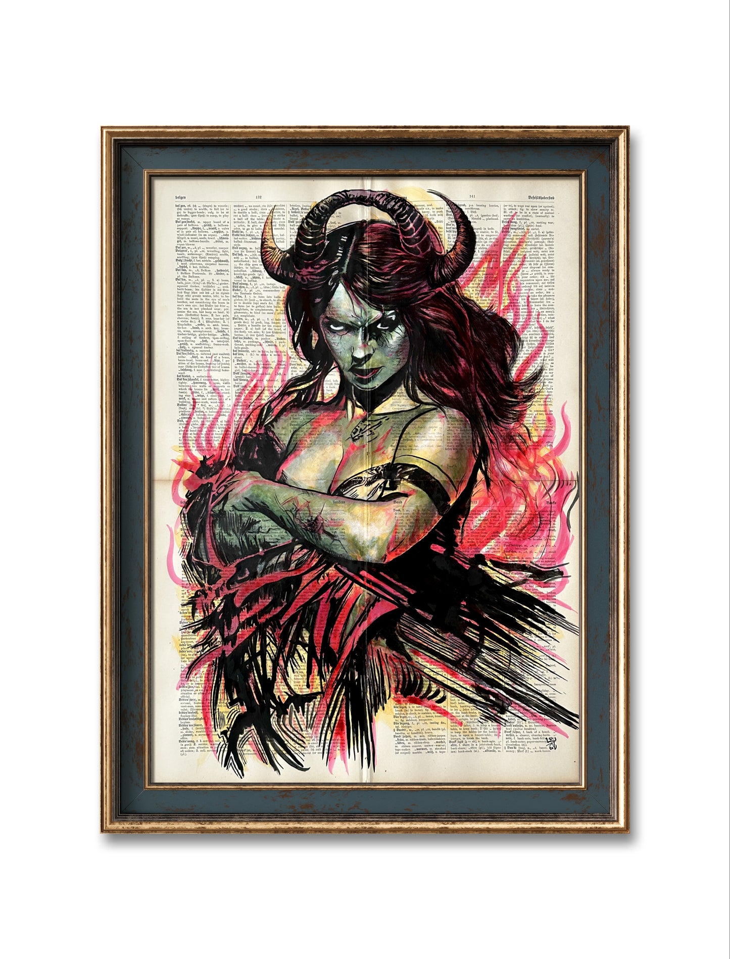 Haunting artwork on antique book page