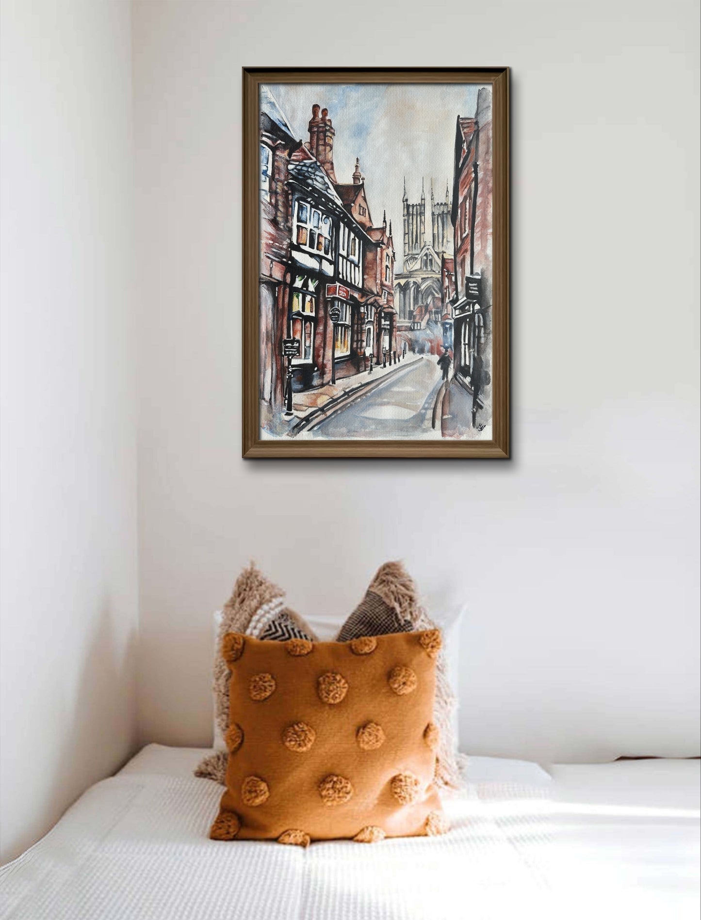 Lincoln England artwork with medieval architecture theme