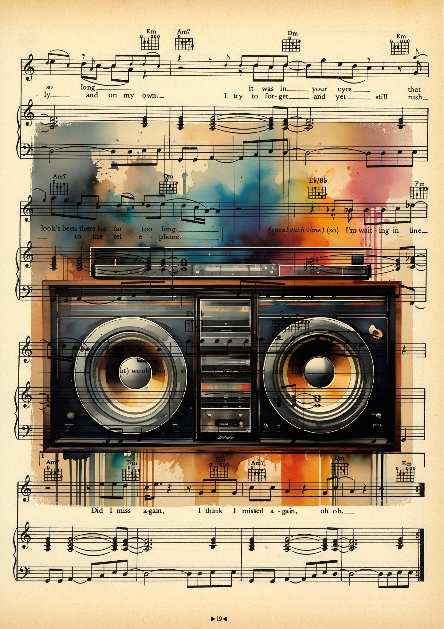 "HiFi Retro Bass From The God" merges visual art with music, featuring prints on well-loved pages from the '80s hit collection book, limited to 150 pieces.