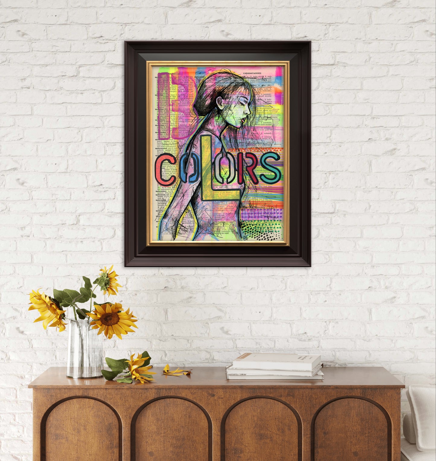 Handcrafted mixed media print with a bold visual impact.