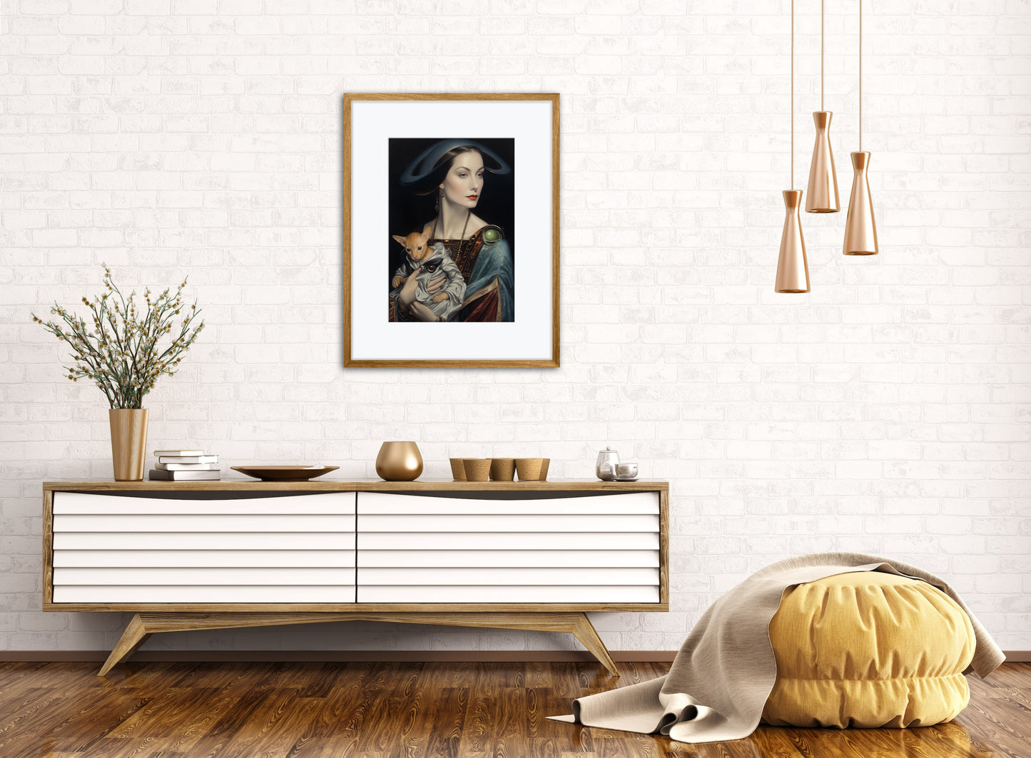 High-quality print of "Lady with a Cat," a digital painting of a woman and her cat.