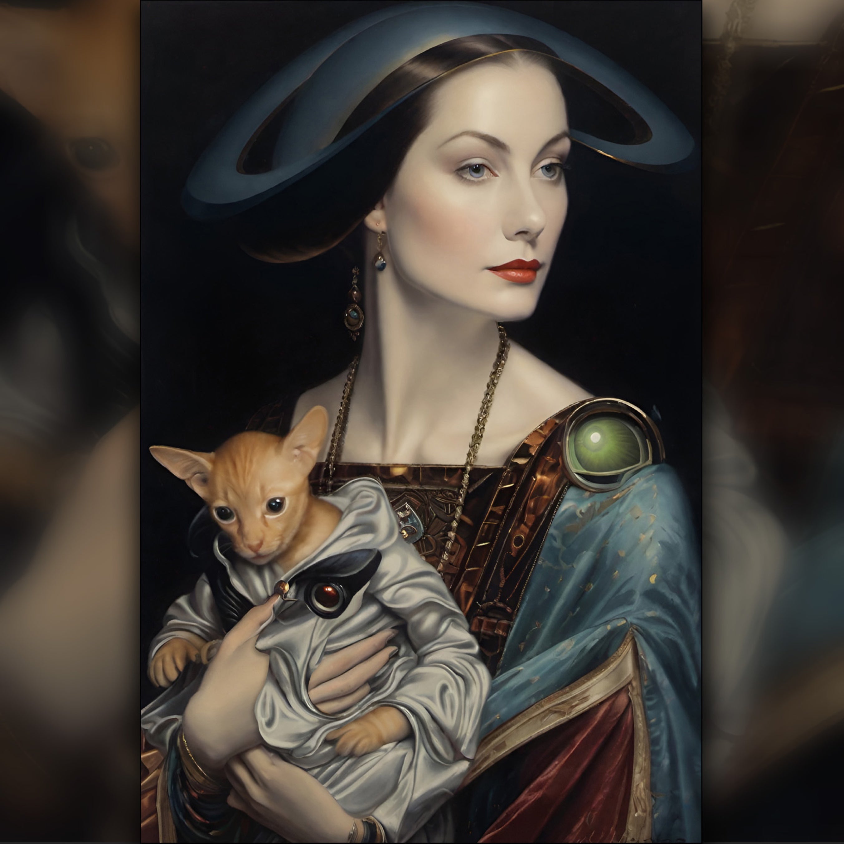"Lady with a Cat" digital painting printed on high-quality 250gsm Fine Art Paper.