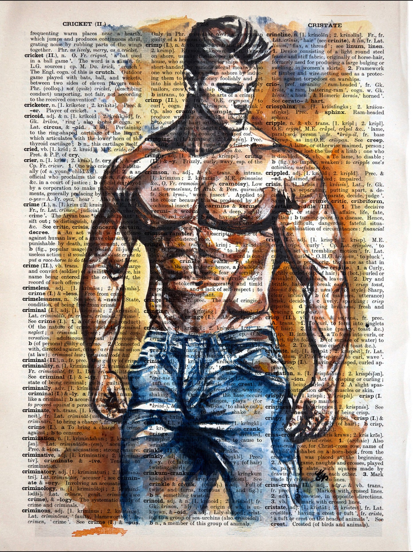 "Eyes of the Tiger" by Misty Lady (Malgorzata Nierobisz) on the vintage page: Art depicting a street-savvy guy, created on a vintage dictionary page, celebrating themes of physical prowess and resilience.