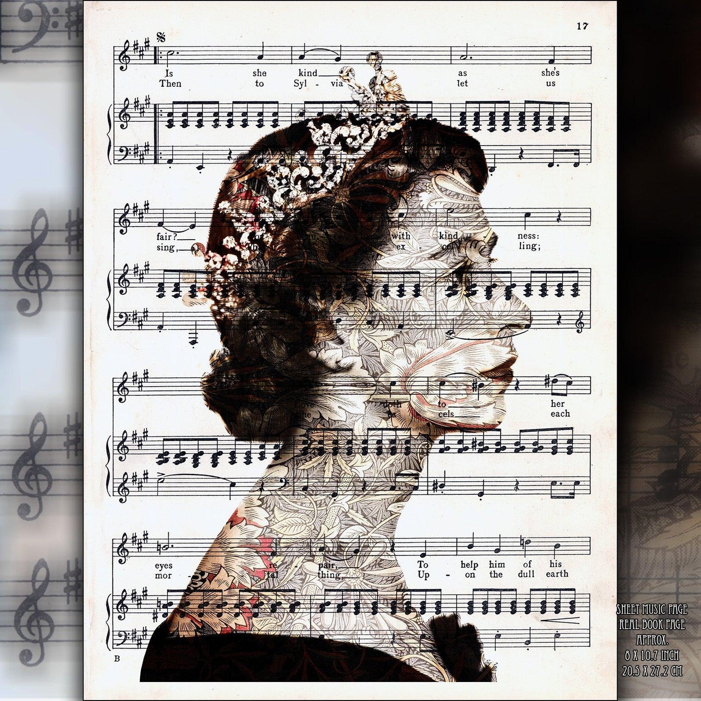 Queen Elizabeth II Flowers Pattern 3 Art on Vintage Dictionary Page - ArtCursor