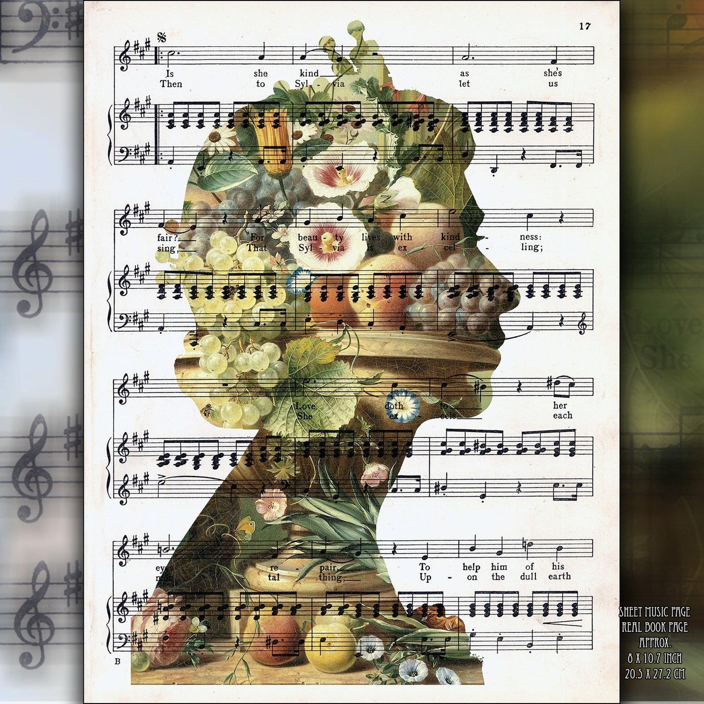 Queen Elizabeth II Flowers & Fruits Art on Vintage Dictionary Page - ArtCursor