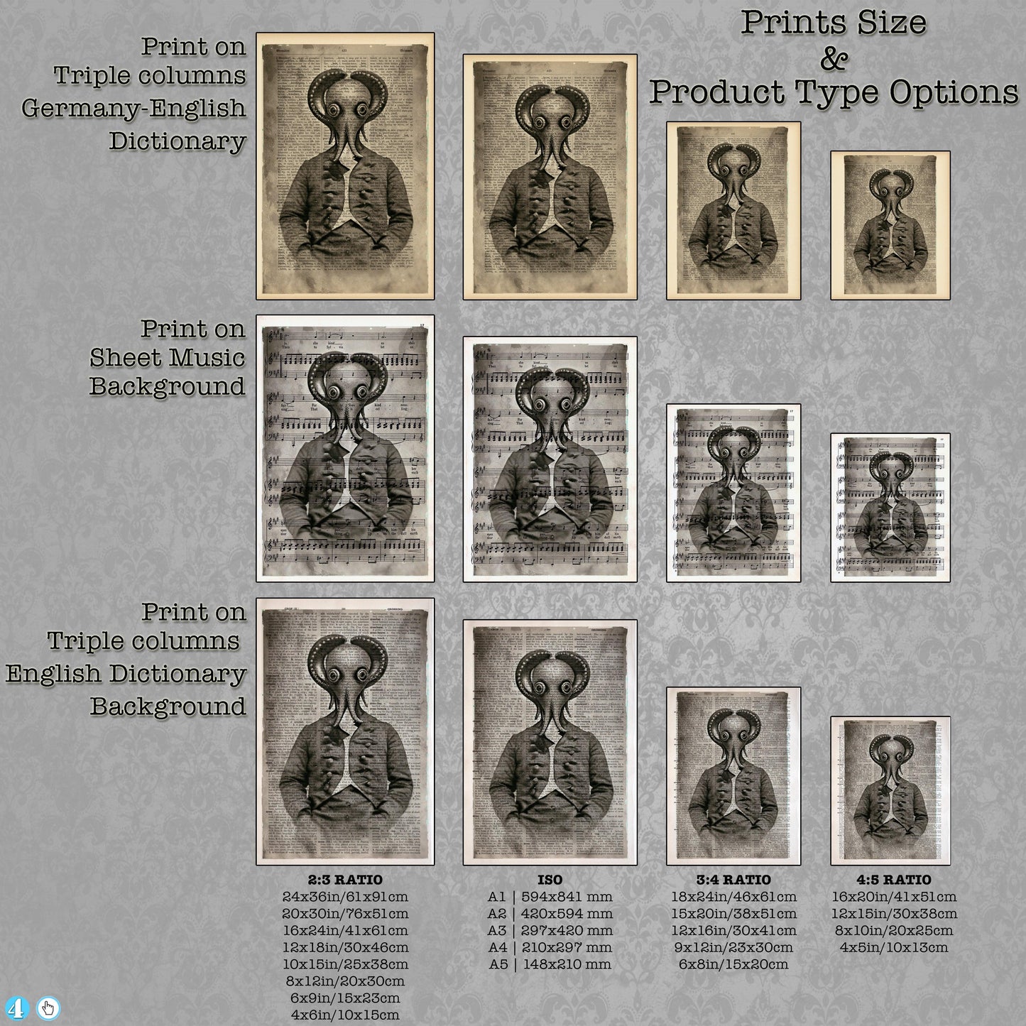 Squid Aquaman - Victorian Gothic Art on Vintage Dictionary Page - ArtCursor