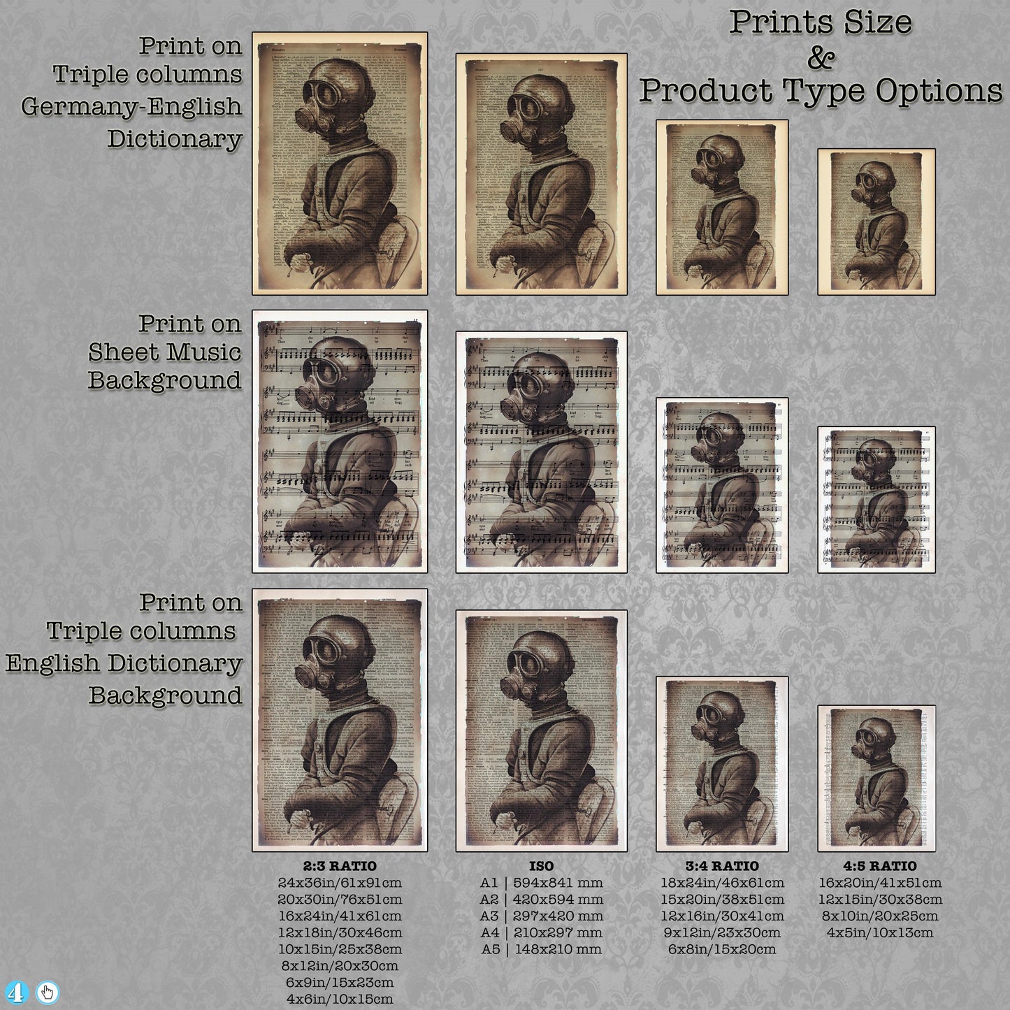 Necro Fighter - Victorian Gothic Art on Vintage Dictionary Page - ArtCursor