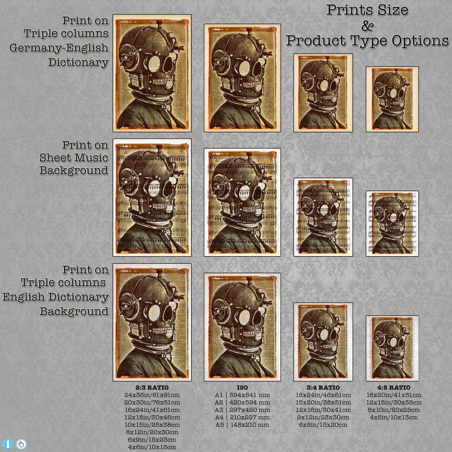 Mechanical Skull - Victorian Gothic Art on Vintage Dictionary Page - ArtCursor