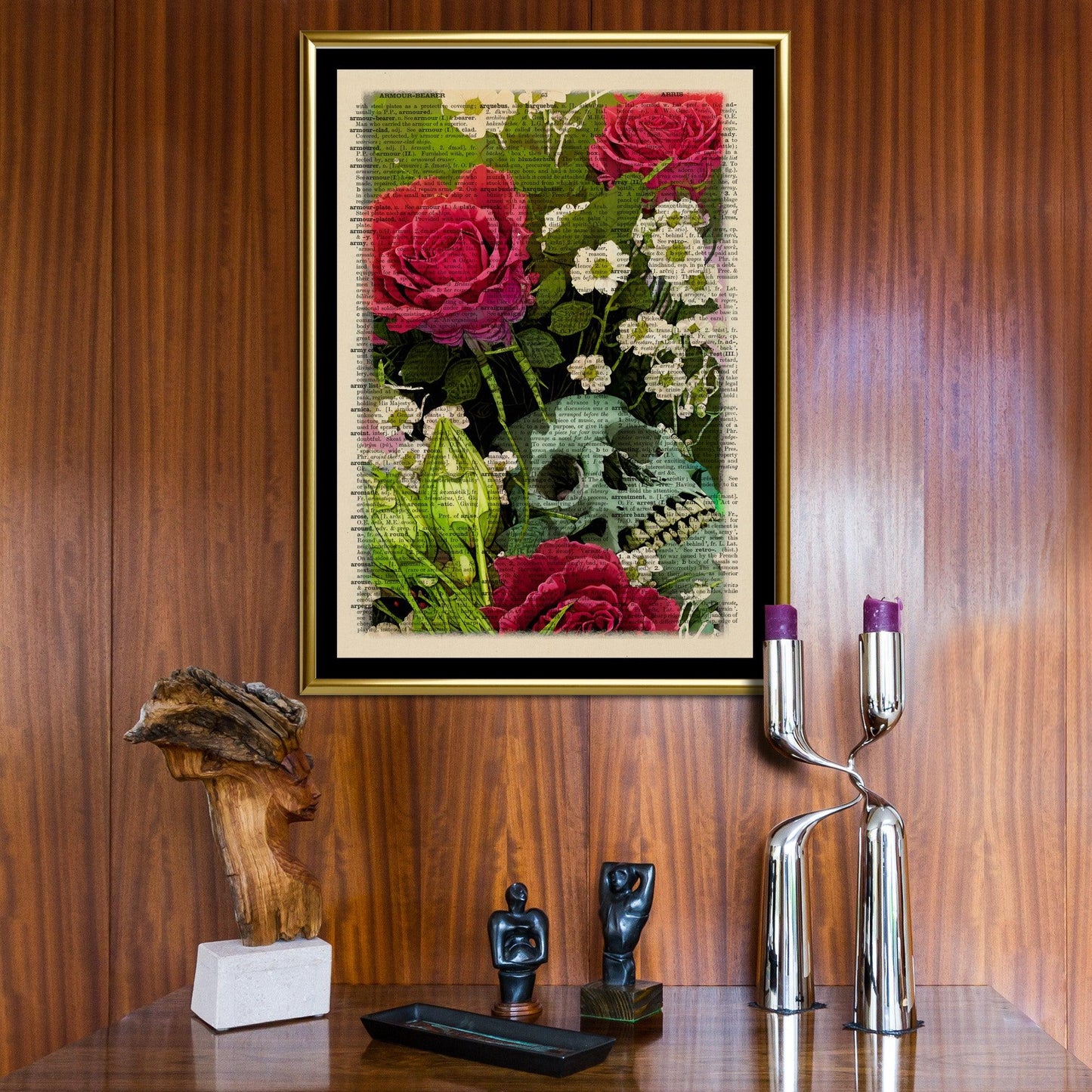 Boho Skull Spring - Instant Download Collage Dark Art Dictionary Gothic Art Printable Home Decor Floral Skull Poster Wall Art Gift - ArtCursor