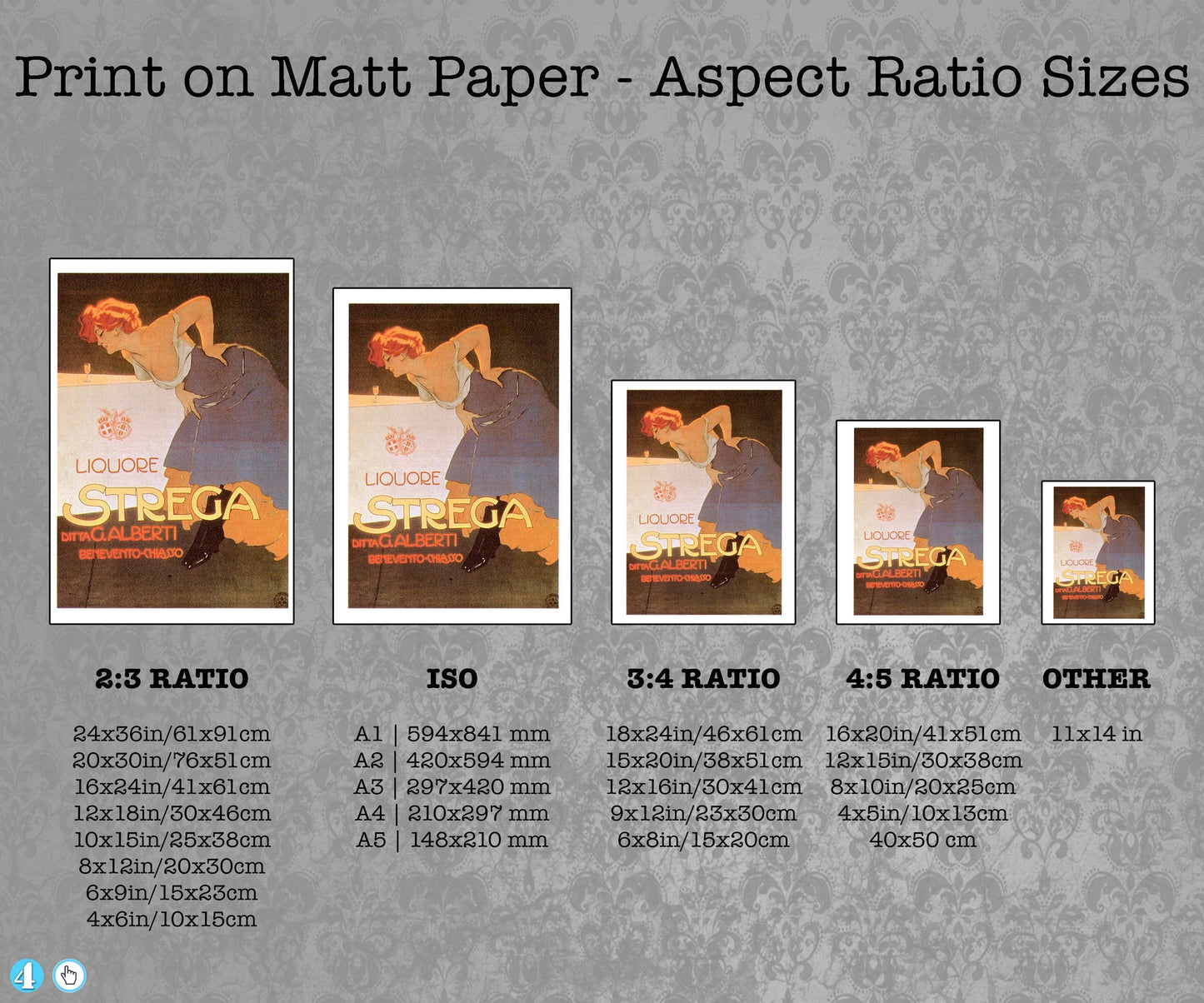 Give your home decor a touch of elegance through our exquisite "Liquore Strega" reproduction poster. The artwork is a collage with the advertising poster design by Marcello Dudovich (Italian graphic designer, 1878-1962). Year of the creation was about 1905.