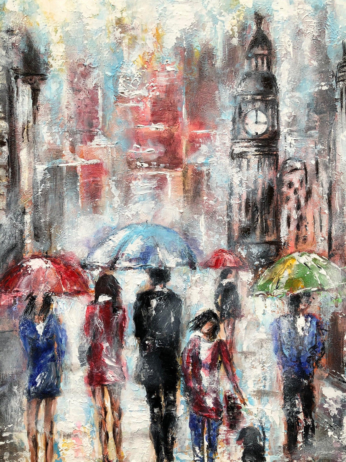 Walking in the Foggy London - Original Painting Art on Large Canvas - ArtCursor