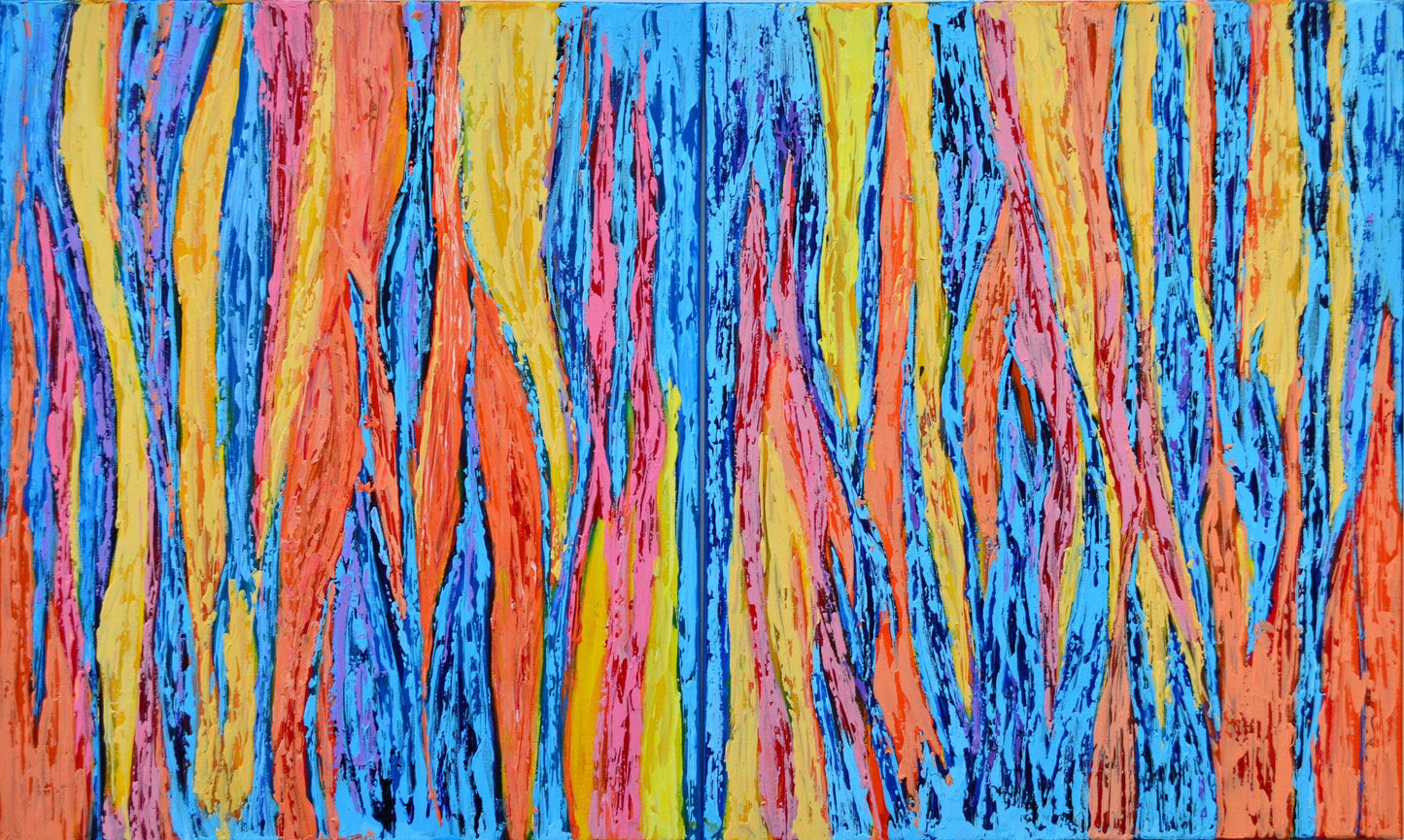 Enjoy Life - Original Diptych Abstract Painting Art on Canvas - ArtCursor