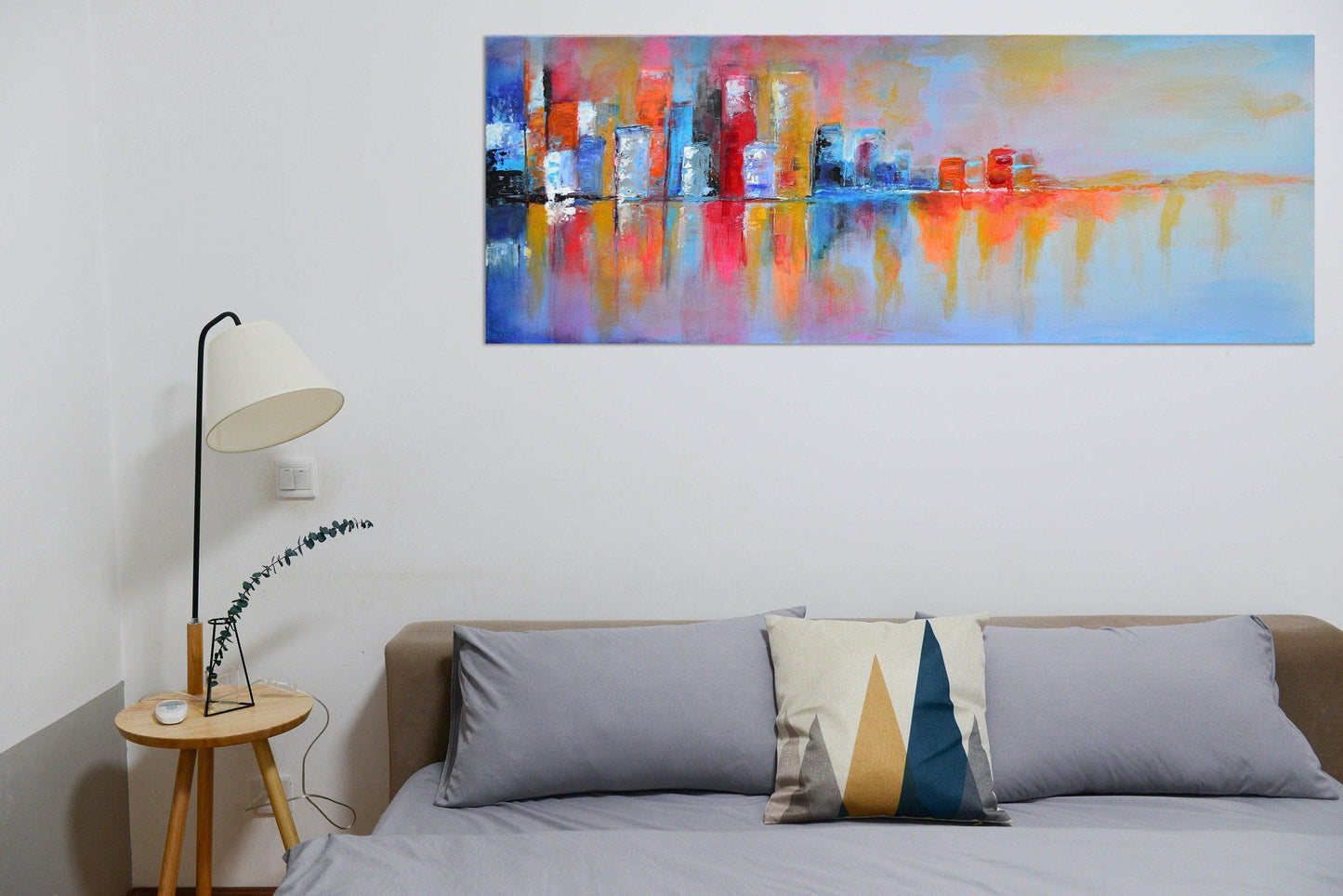 Fantasy Skyline - Original Abstract Painting Art on Deep Canvas - ArtCursor