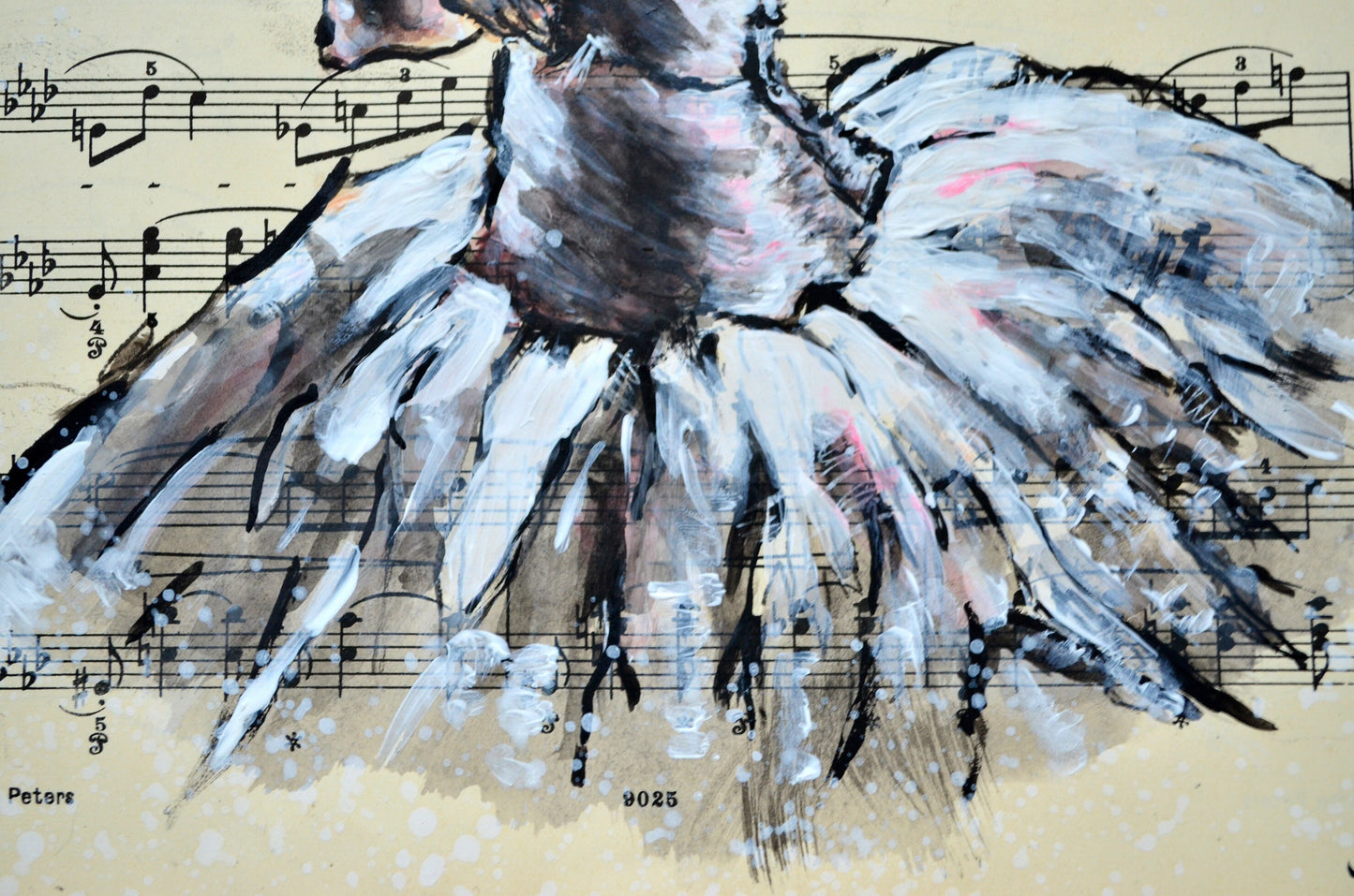 Framed Ballerina XX - Original Painting on Vintage Sheet Music Page
