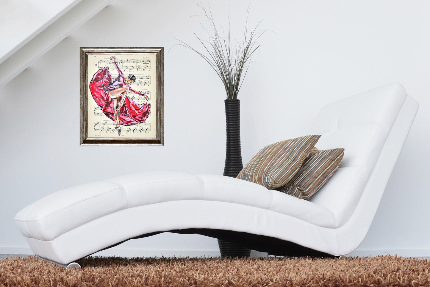 Framed Ballerina XLVIII - Original Painting on Vintage Sheet Music Page