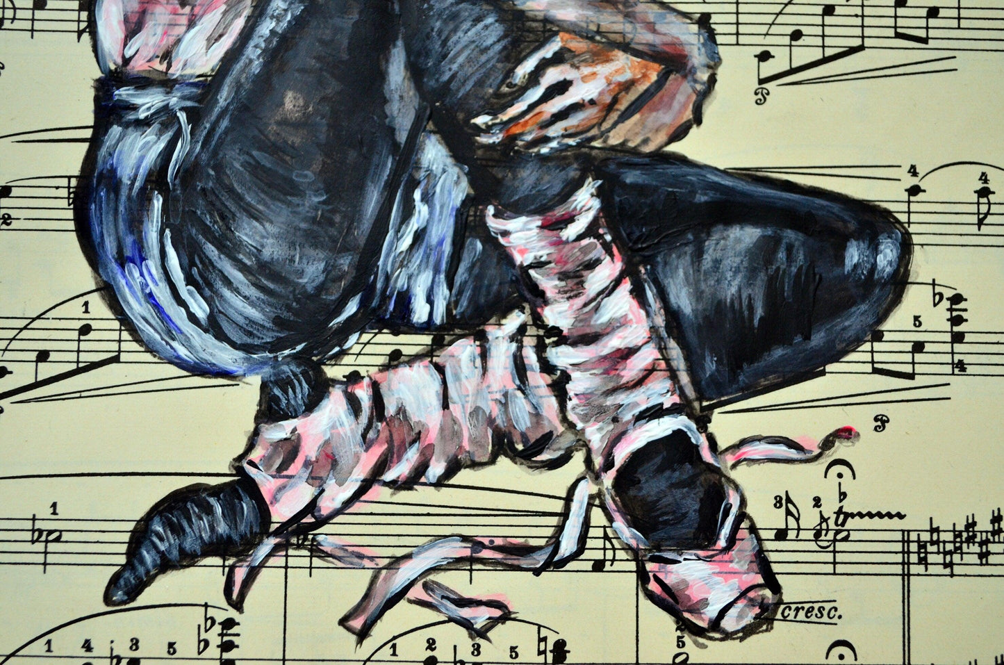 Framed Ballerina XXI - Original Painting on Vintage Sheet Music Page - ArtCursor