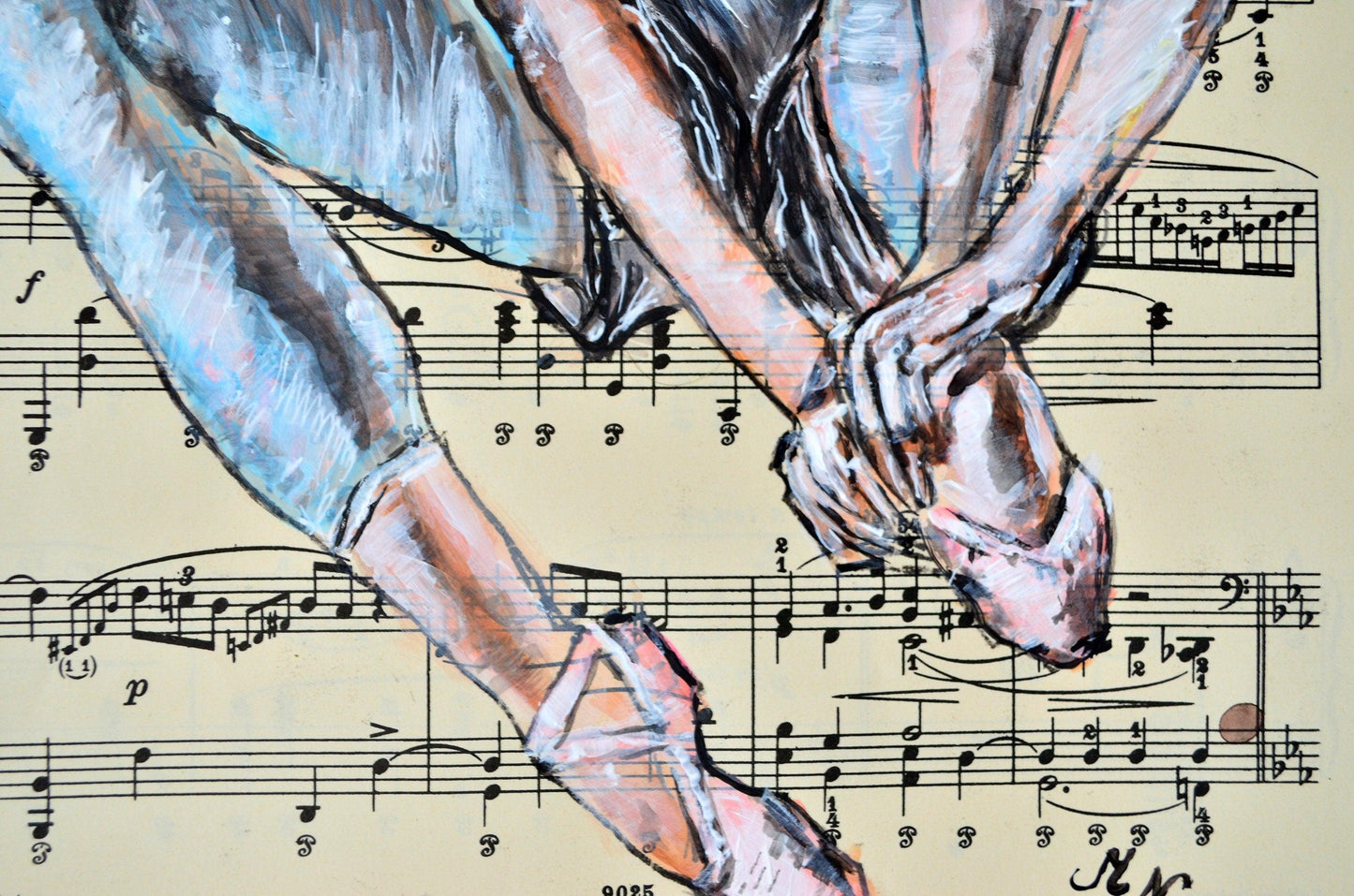 Framed Ballerina XXVI - Original Painting on Vintage Sheet Music Page - ArtCursor