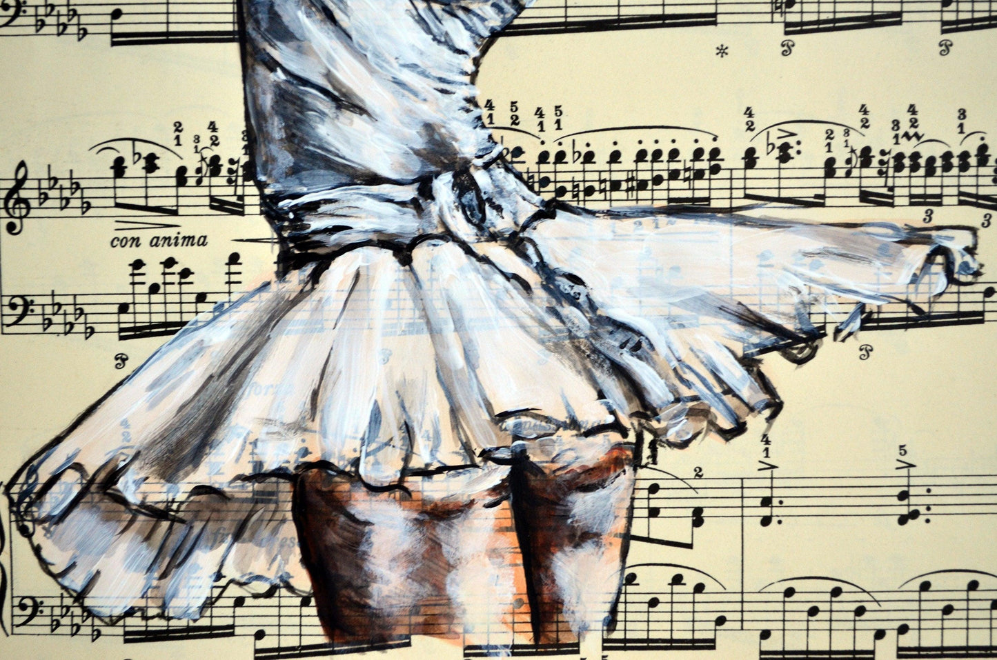 Framed Ballerina XXXVI - Original Painting on Vintage Sheet Music Page - ArtCursor