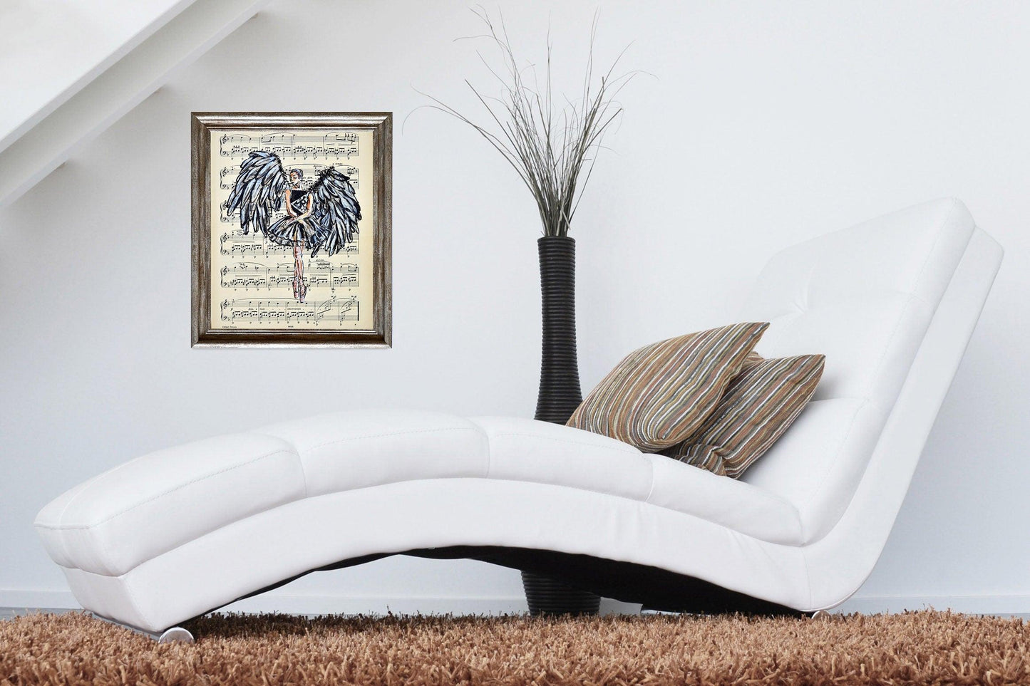 Framed Ballerina XLII - Original Painting on Vintage Sheet Music Page - ArtCursor