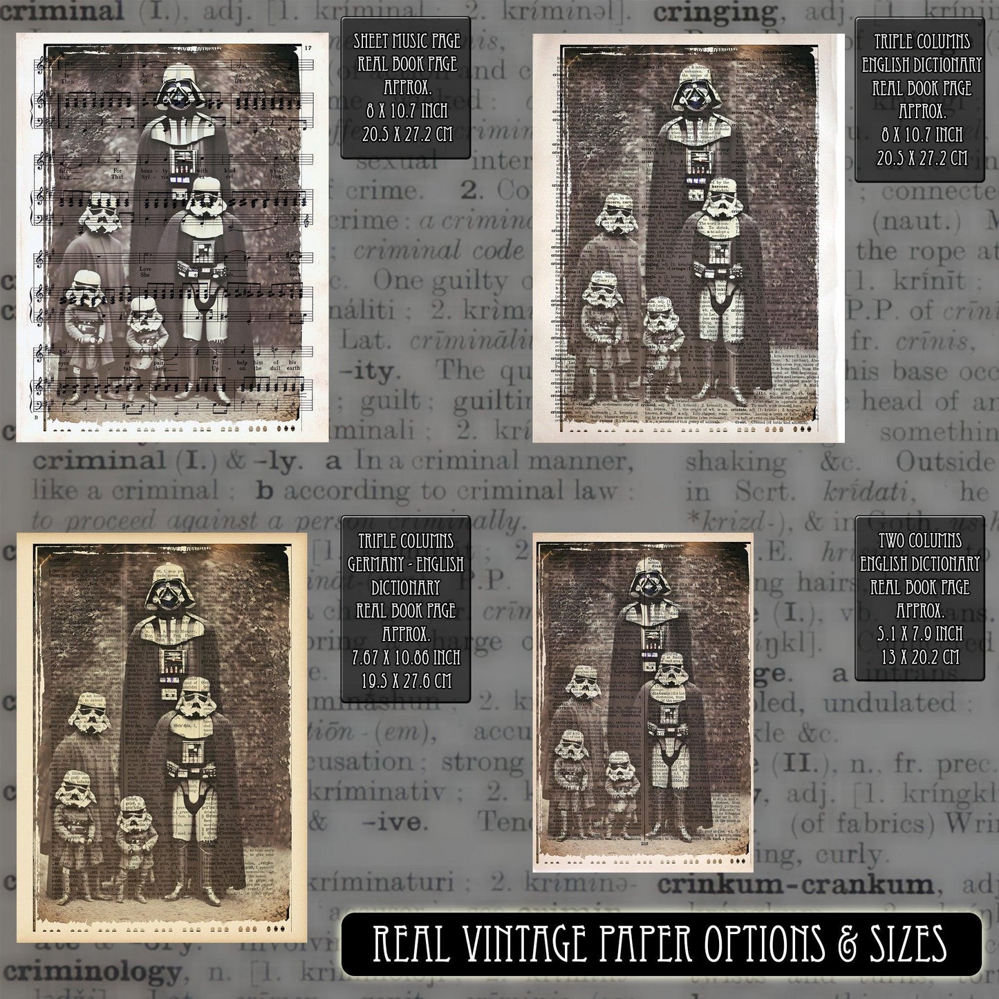 Vader Family Photo - Victorian Gothic Art on Vintage Dictionary Page - ArtCursor
