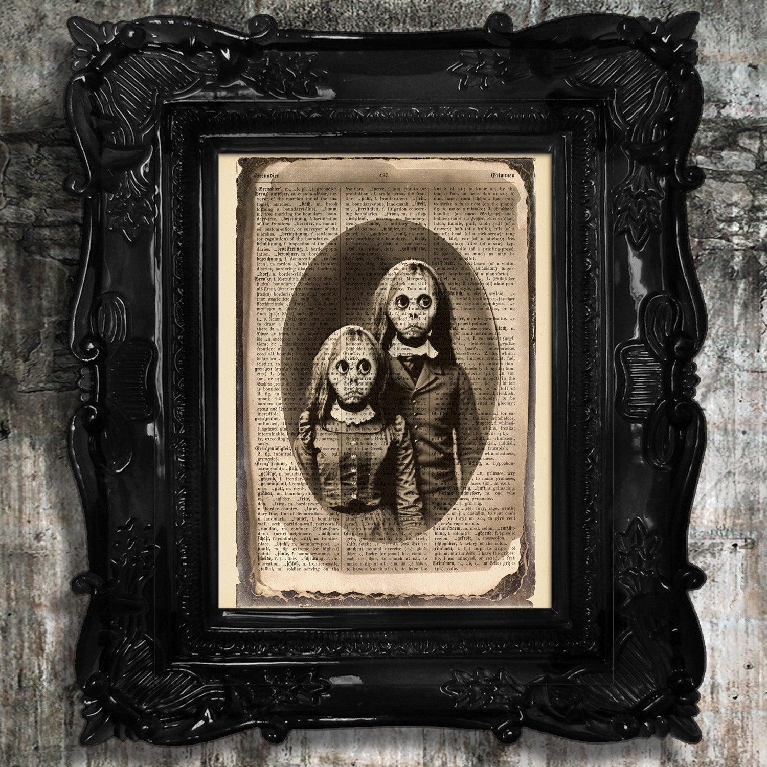 Sisters with a Dark Secret - Victorian Gothic Art on Vintage Dictionary Page - ArtCursor