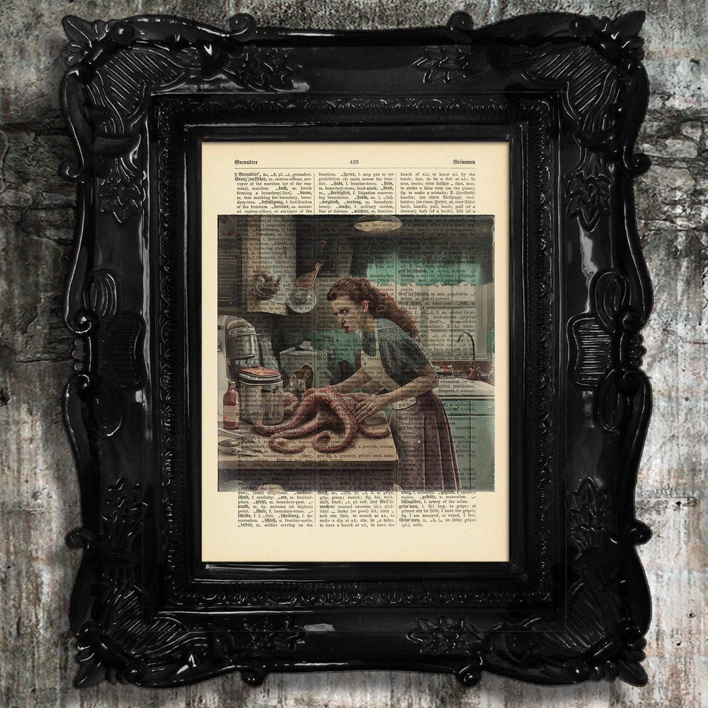 Dinner - Victorian Gothic Art on Vintage Dictionary Page - ArtCursor