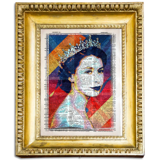 Queen Elizabeth II Union Jack 3 Art Poster on Vintage Dictionary Page - ArtCursor