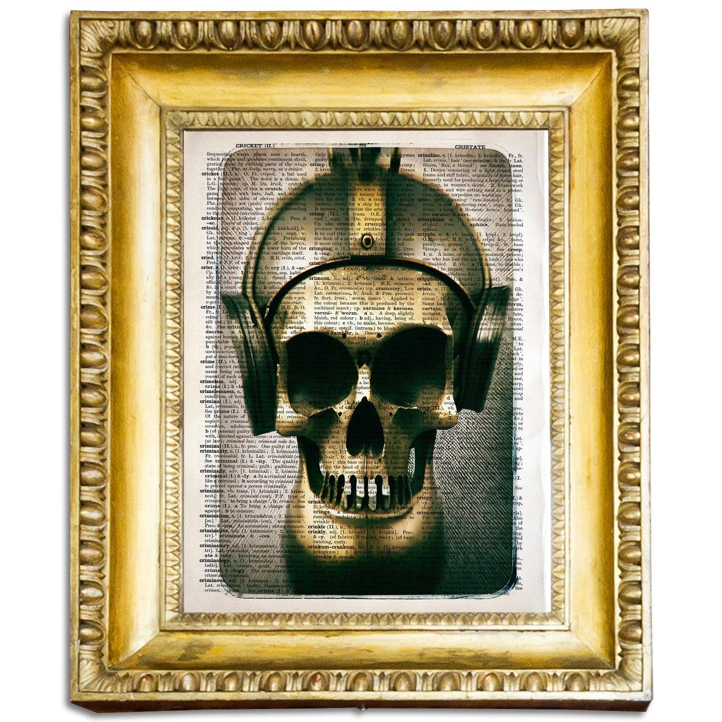 Rustic Metal Skull - Victorian Gothic Art on Vintage Dictionary Page - ArtCursor