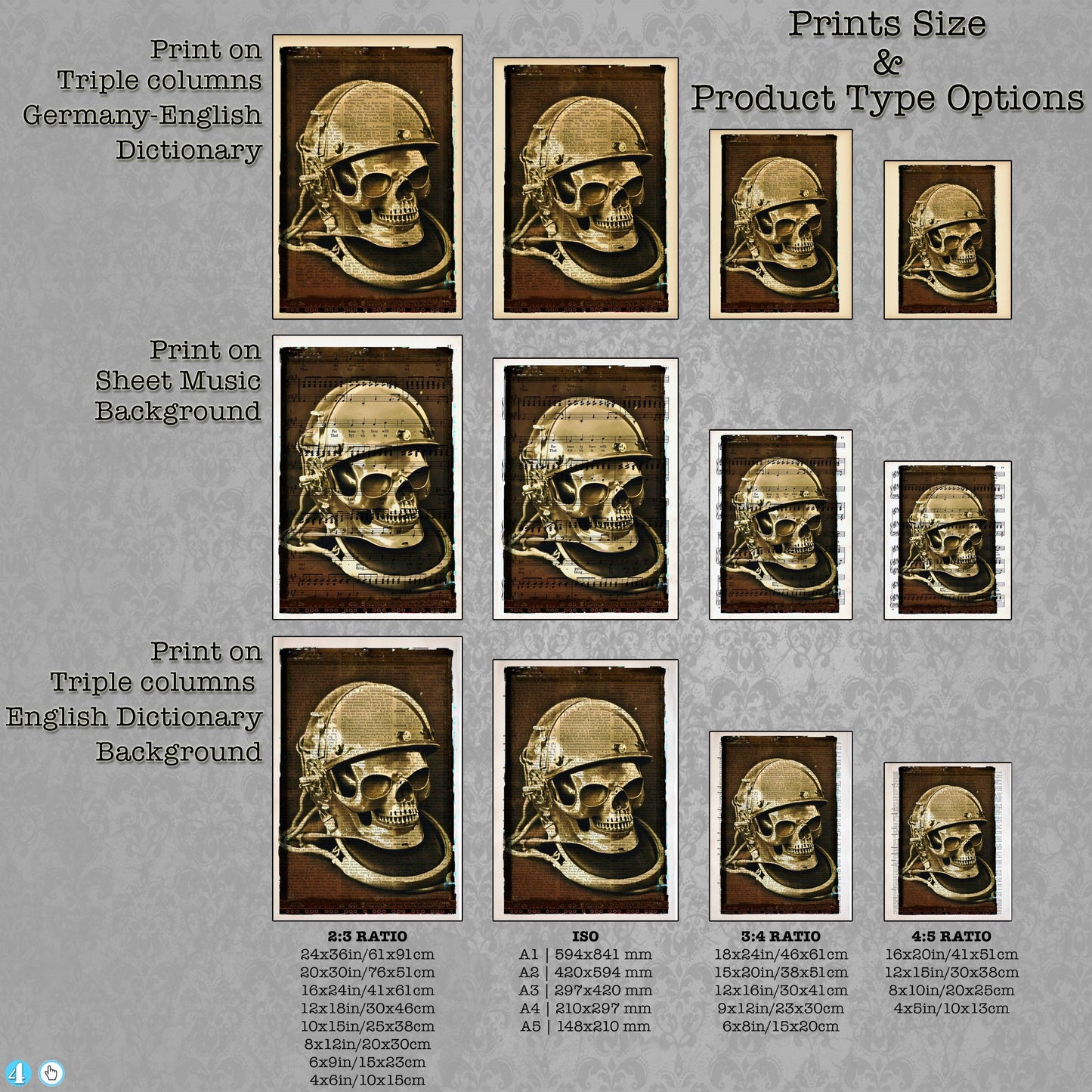 The Golden Skull - Victorian Gothic Art on Vintage Dictionary Page - ArtCursor