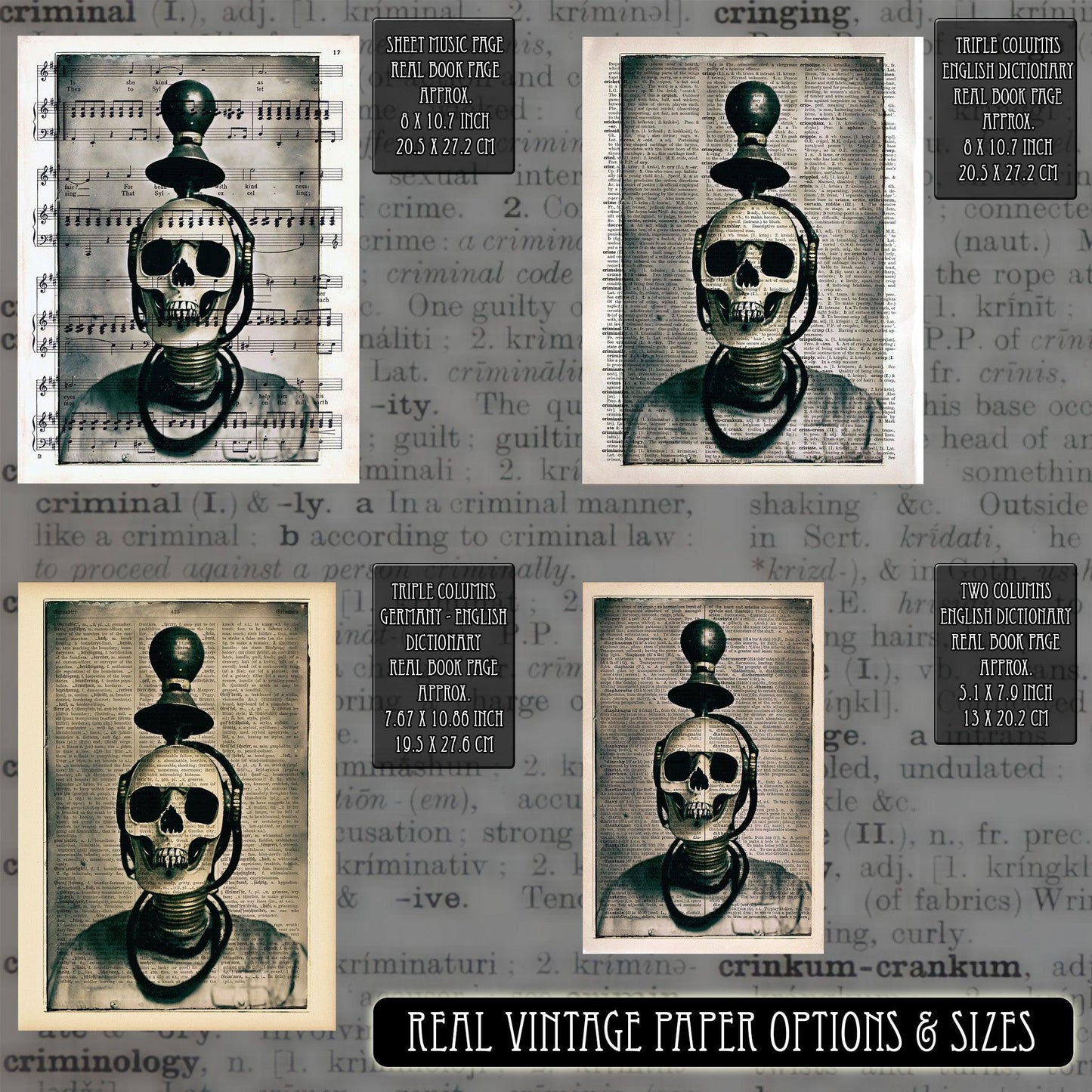 The Haunted Skull - Victorian Gothic Art on Vintage Dictionary Page - ArtCursor