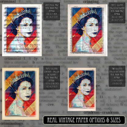 Queen Elizabeth II Union Jack 3 Art Poster on Vintage Dictionary Page - ArtCursor