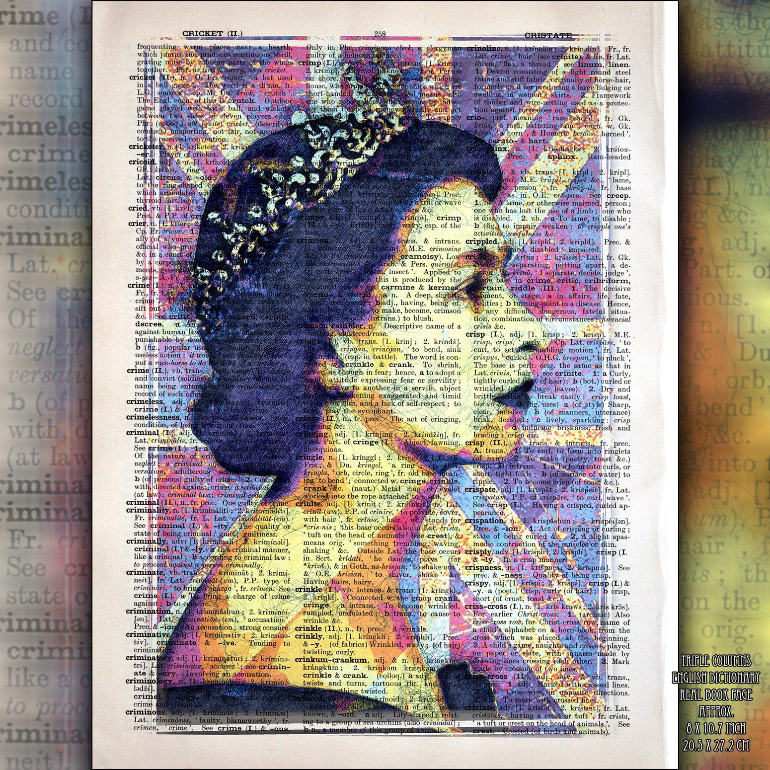 Queen Elizabeth II Union Jack 2 Art Poster on Vintage Dictionary Page - ArtCursor