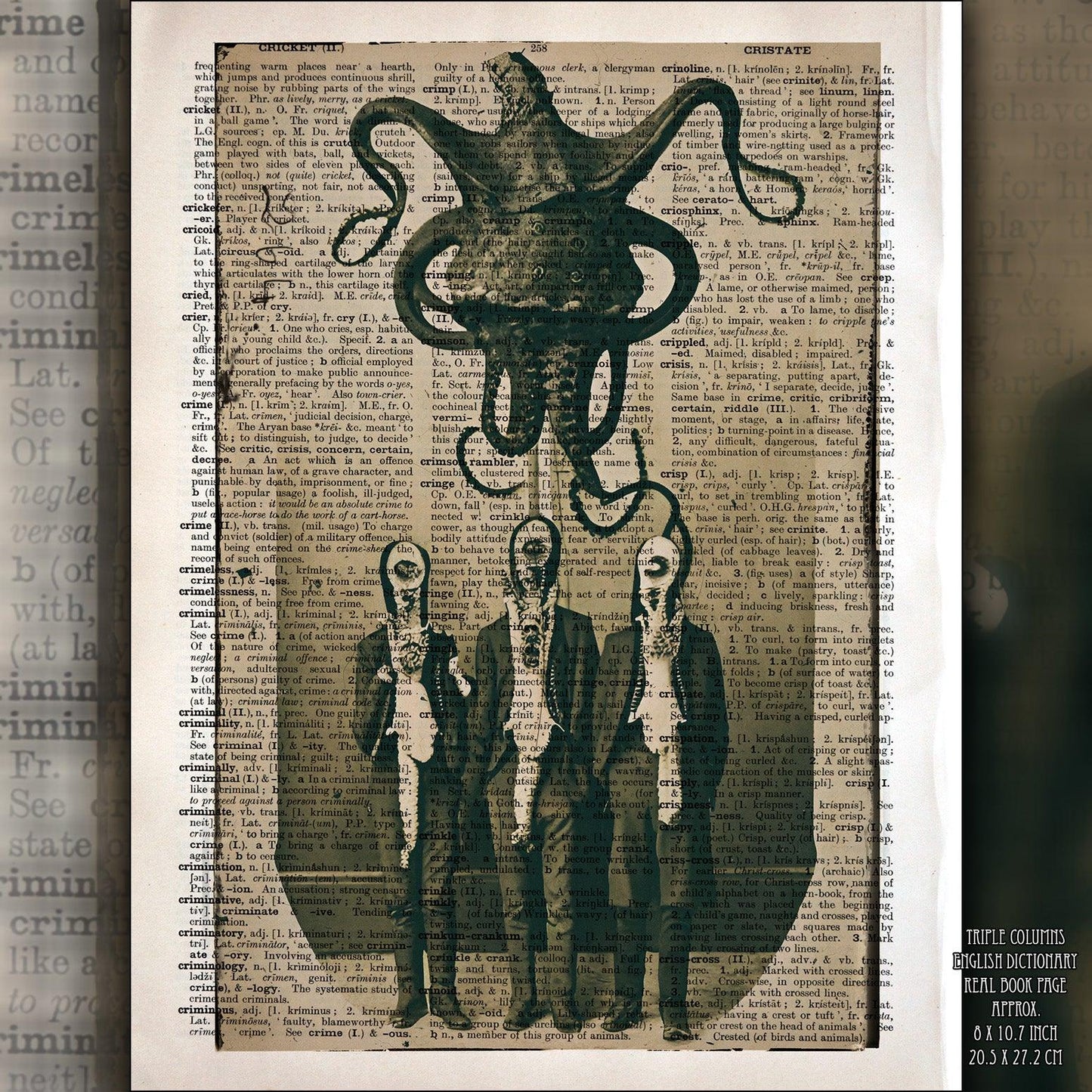The Octo-Squad - Victorian Gothic Art on Vintage Dictionary Page - ArtCursor