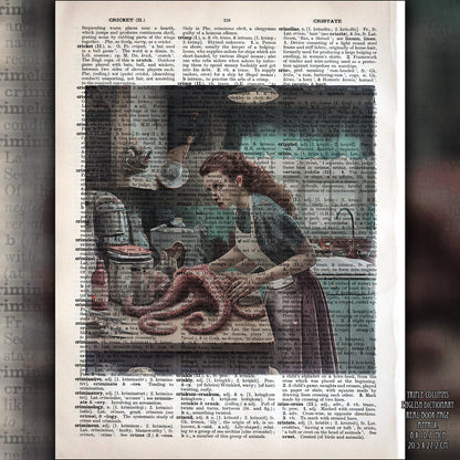 Dinner - Victorian Gothic Art on Vintage Dictionary Page - ArtCursor