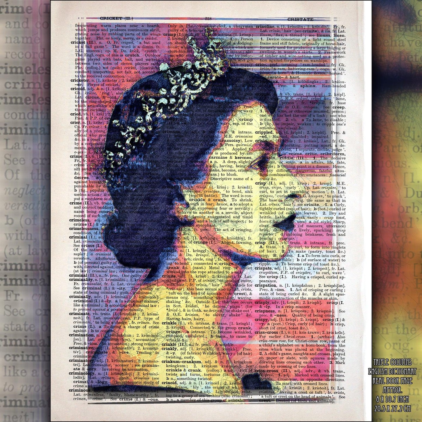 Queen Elizabeth II Digital Lines Art Poster on Vintage Dictionary Page - ArtCursor