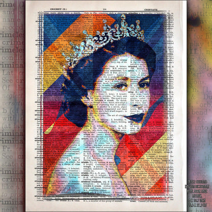 Queen Elizabeth II Union Jack 3 Art Poster on Vintage Dictionary Page - ArtCursor